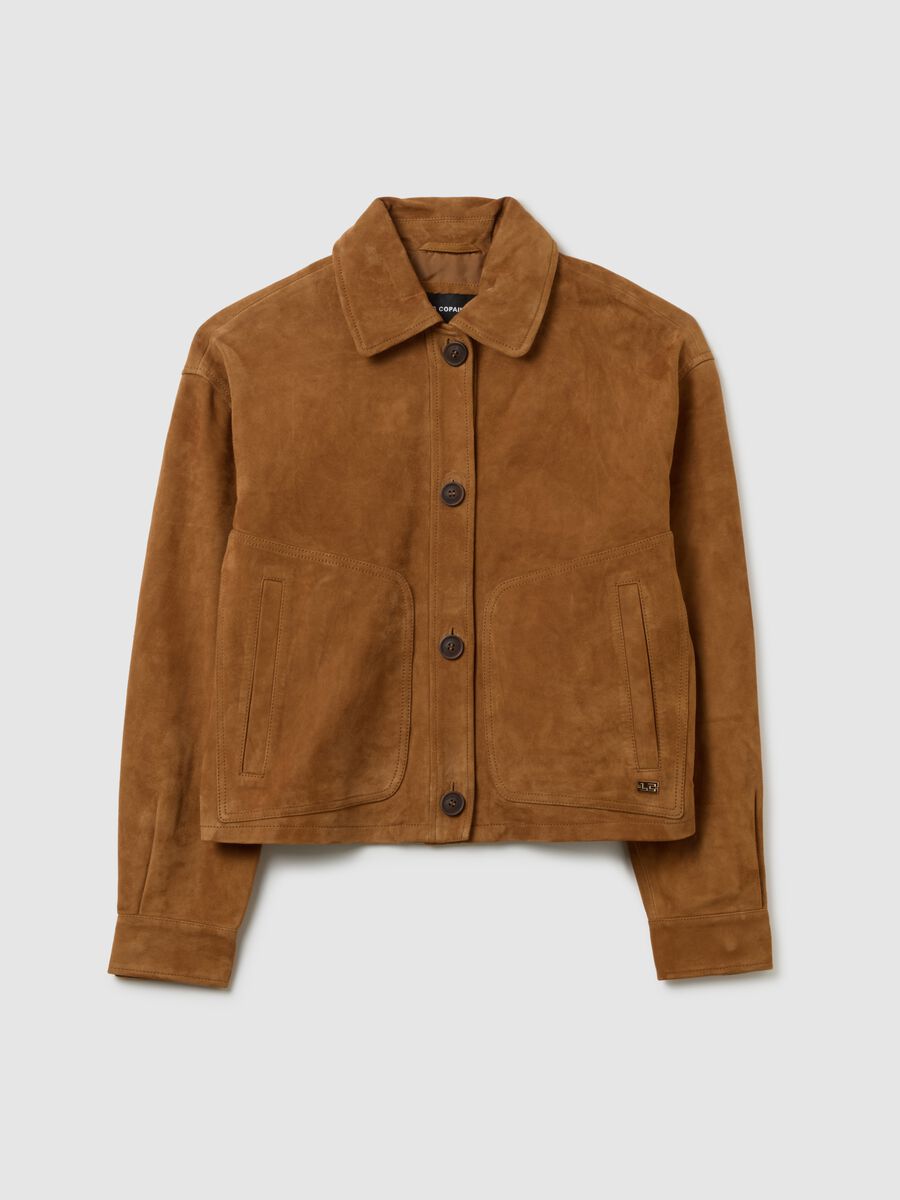 Genuine leather jacket with buttons and large pockets_4