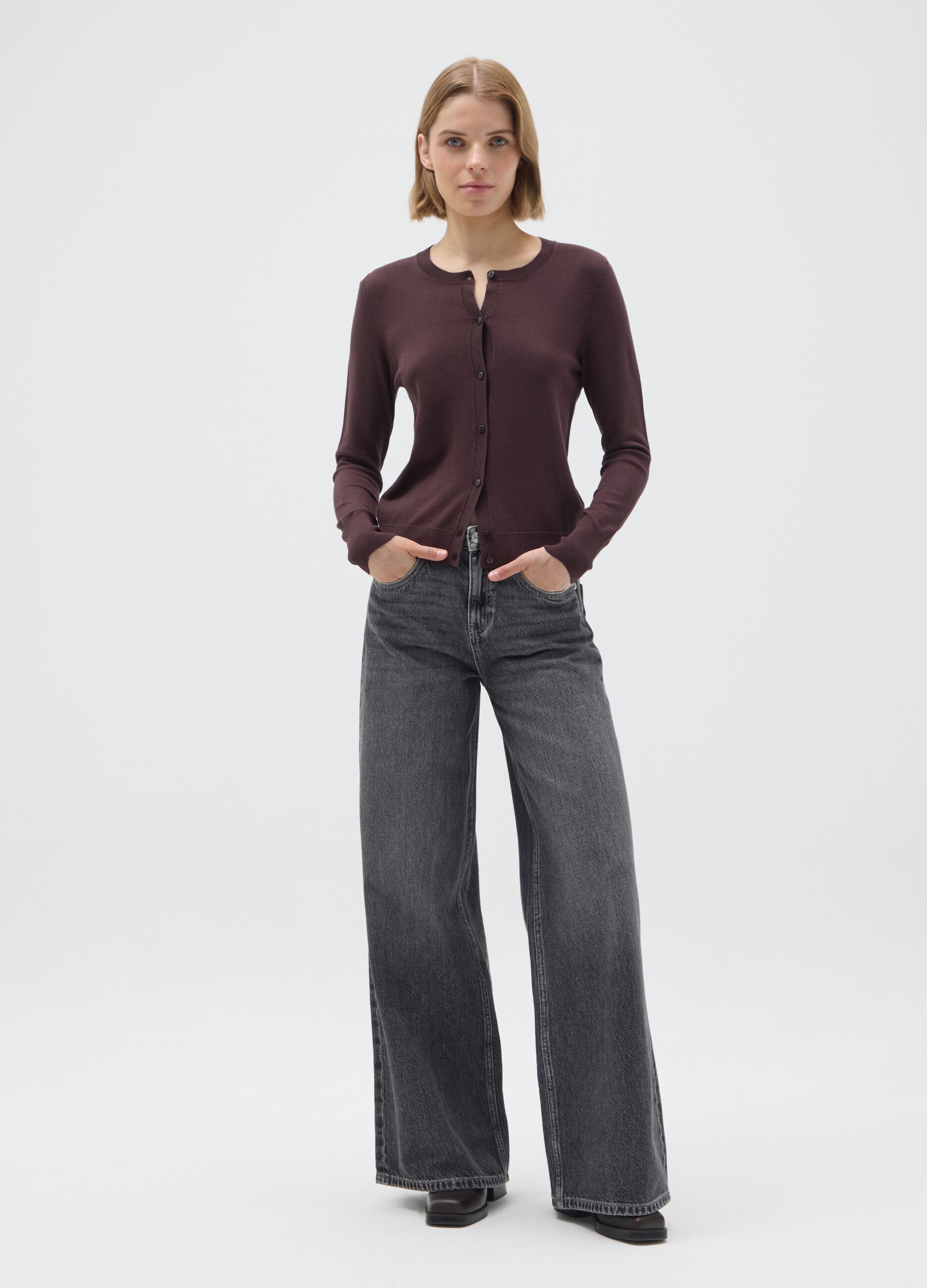 Brown viscose blend cardigan regular fit