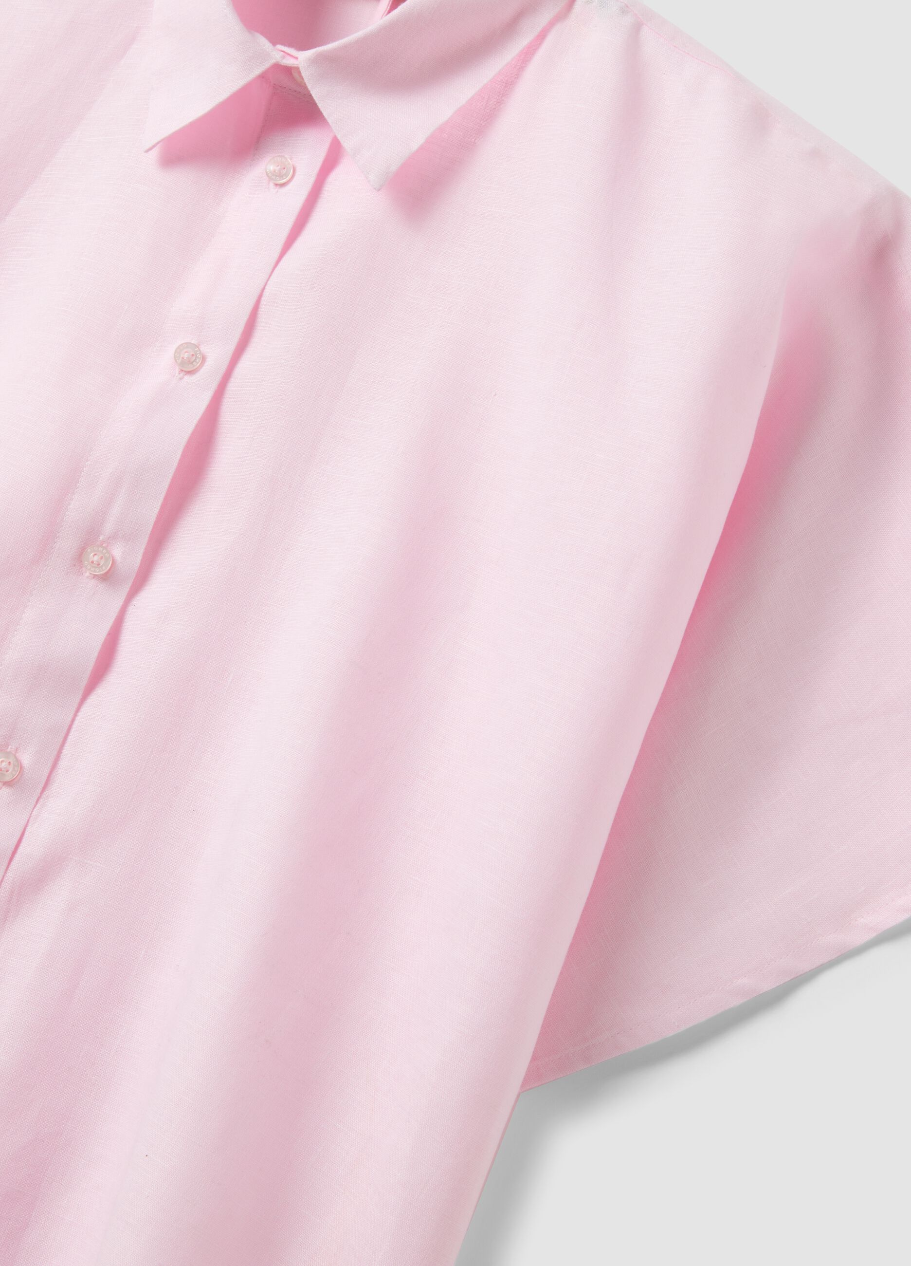 Camicia rosa in puro lino a maniche corte regular fit