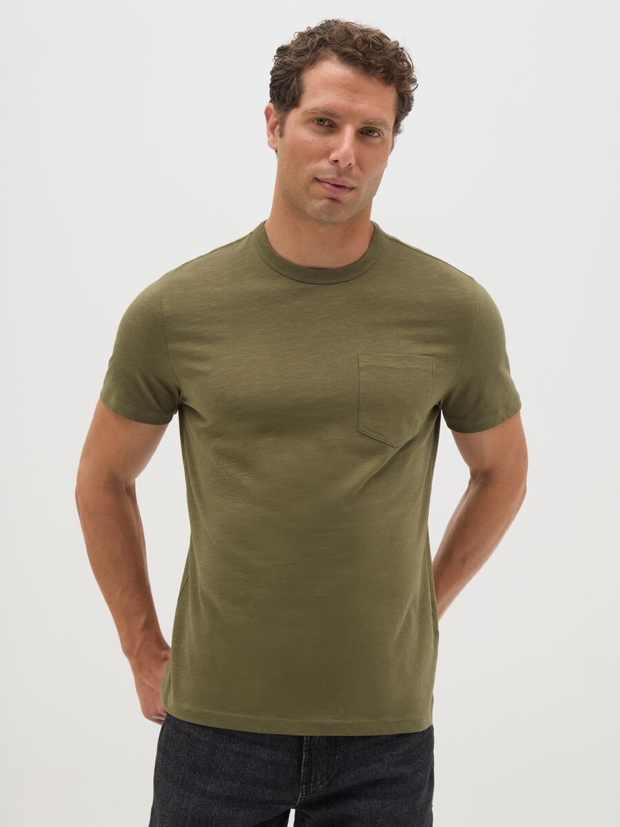 Men's regular fit green pure cotton T-shirt with pocket_0