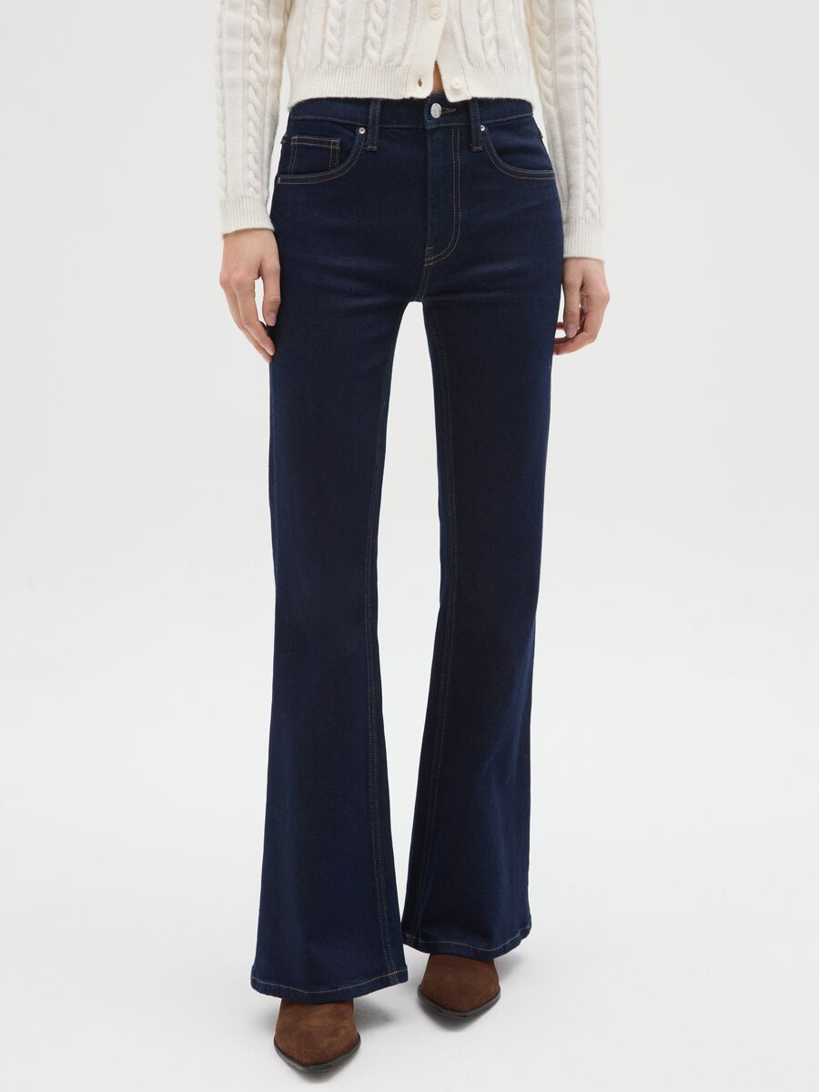 Blue Flare Jeans in Stretch Denim Cotton_1