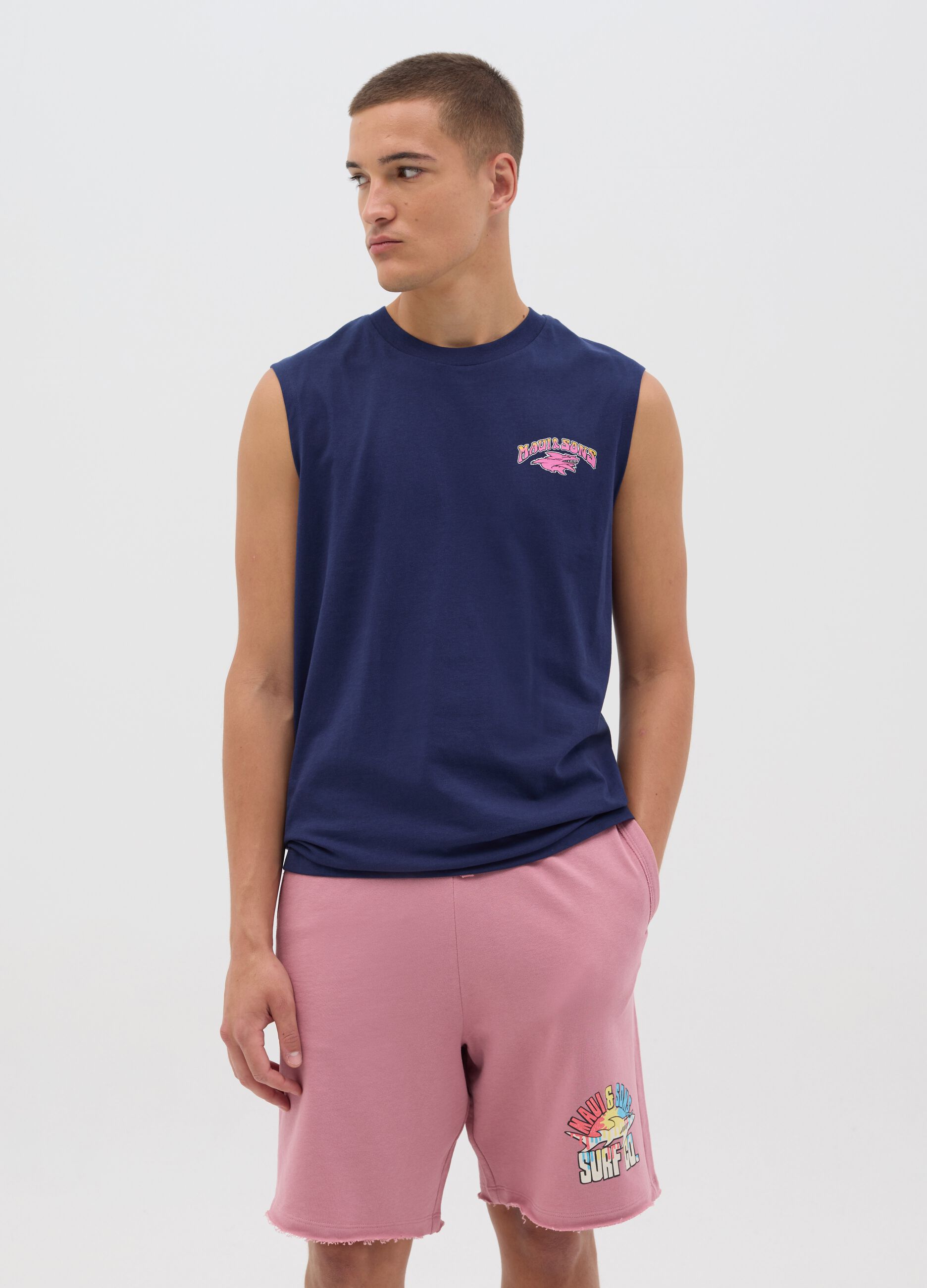 Men's Sleeveless Blue Cotton Tank Top