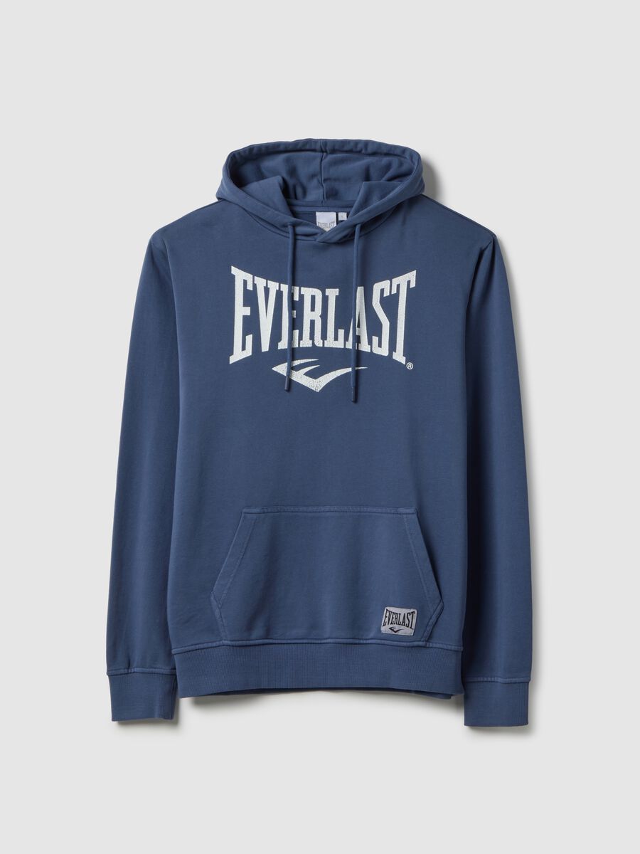 Blue cotton blend hoodie in regular fit with Everlast logo_4