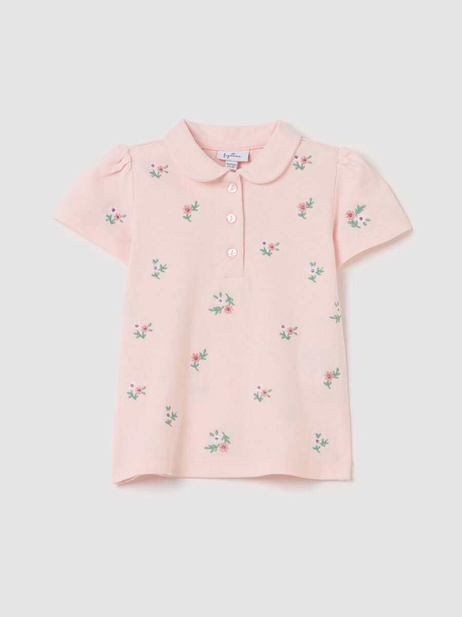 Piquet polo shirt with flowers print_0