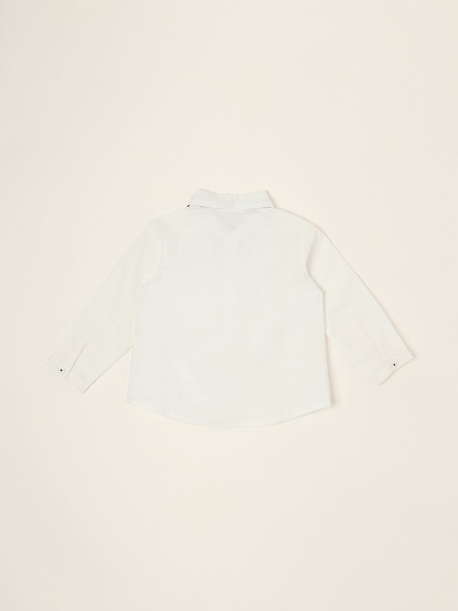 White long-sleeved cotton-linen blend shirt_2