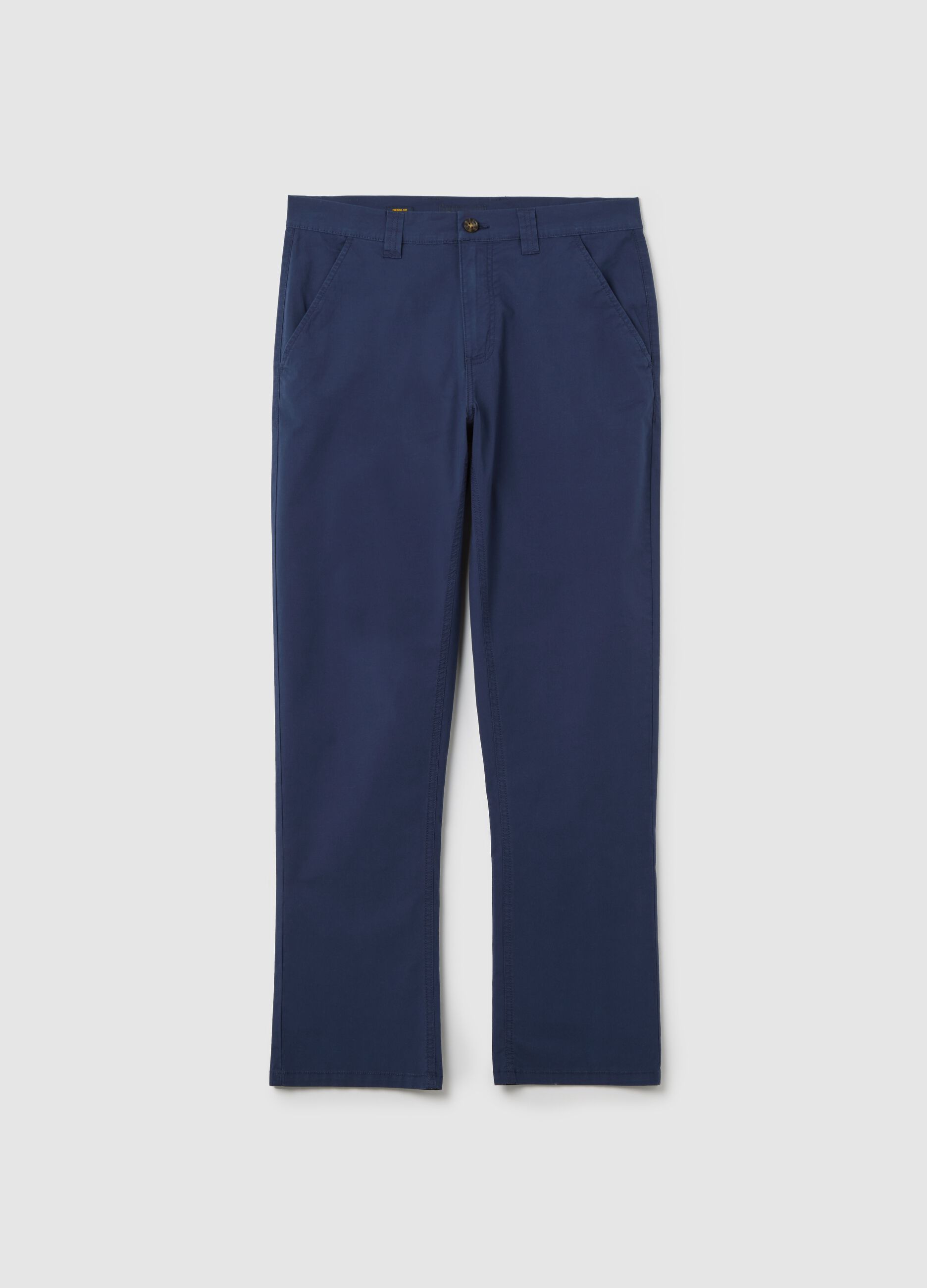 Blue chino trousers in stretch cotton with pockets