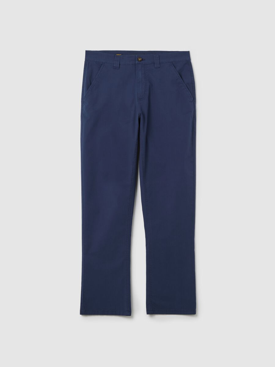 Blue chino trousers in stretch cotton with pockets_4