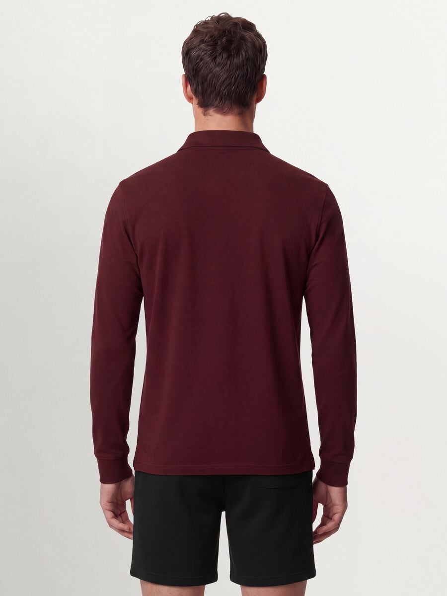 Polo rossa in piquet di puro cotone organico a maniche lunghe regular fit_3
