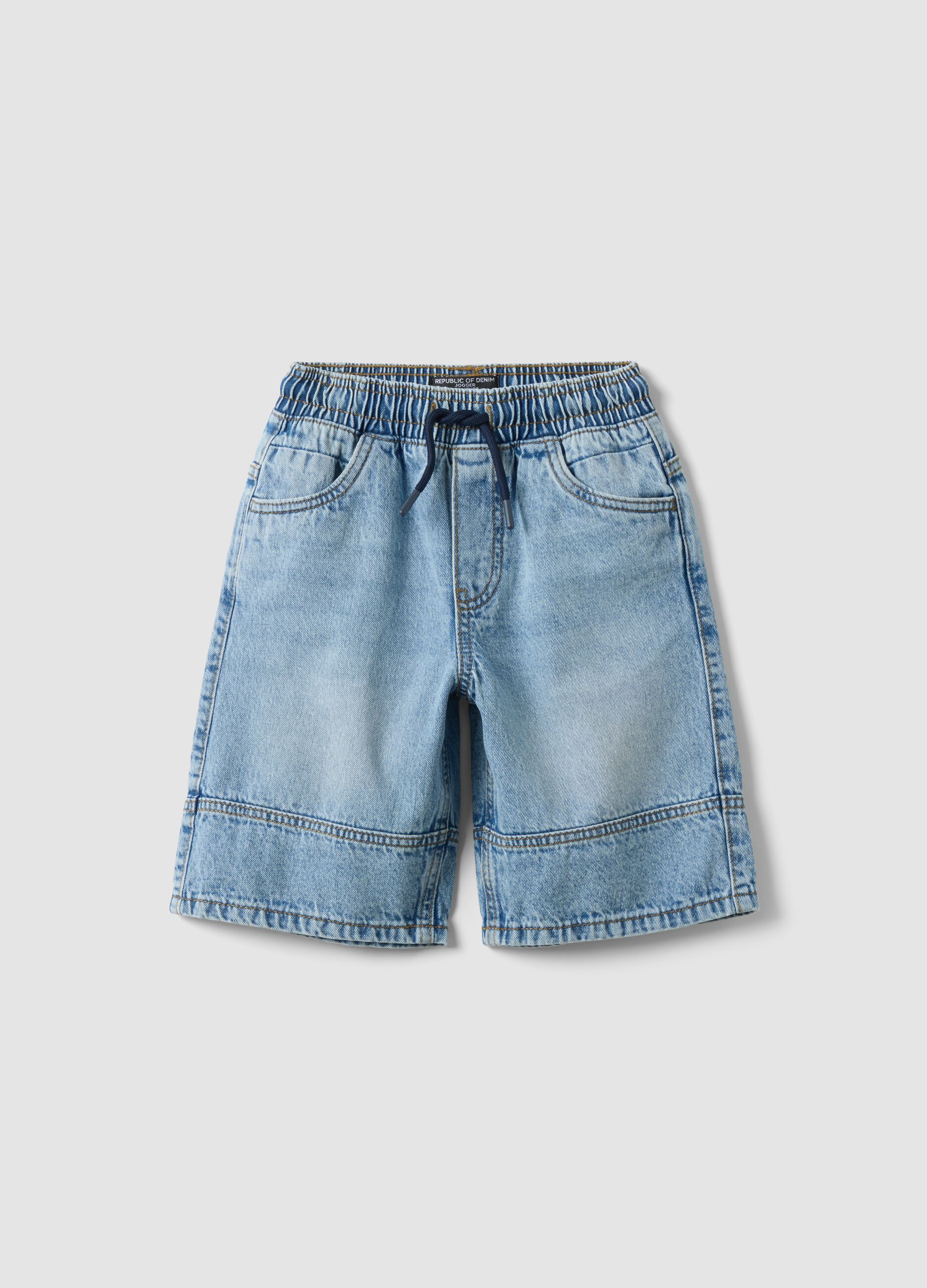 Shorts denim blu in puro cotone da bambino regular fit