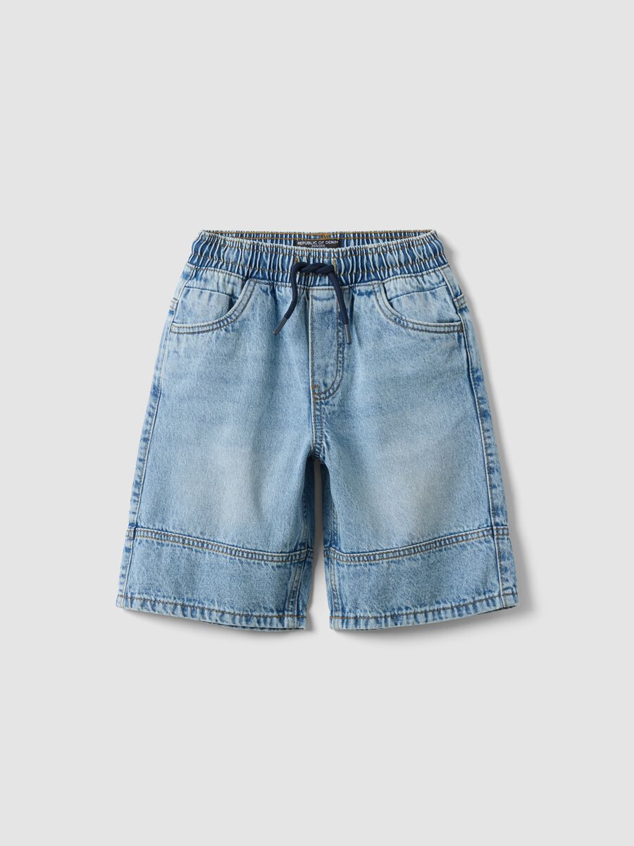 Shorts denim blu in puro cotone da bambino regular fit_0