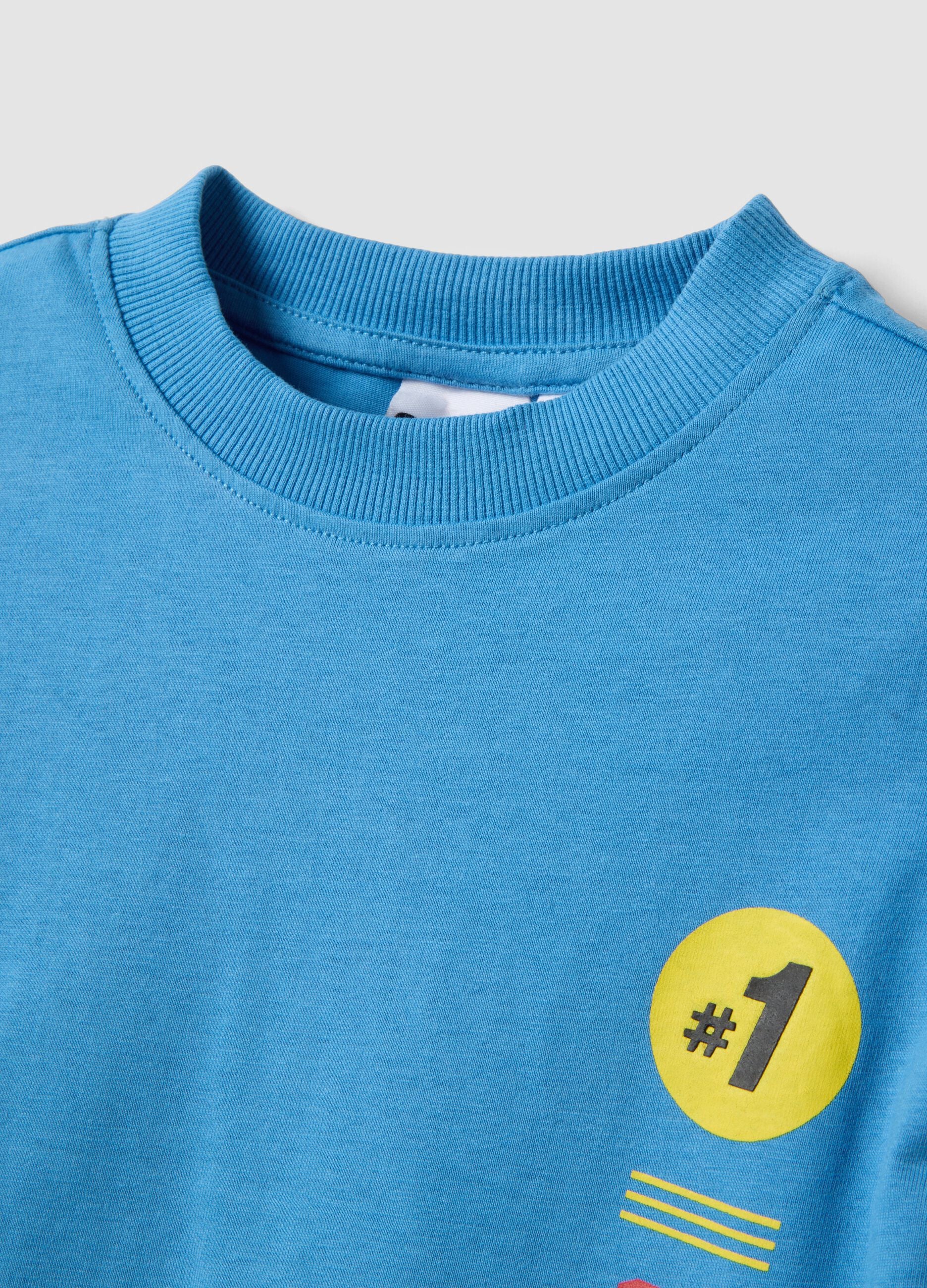 Blue pure cotton jersey T-shirt with crew neck and Sonic print