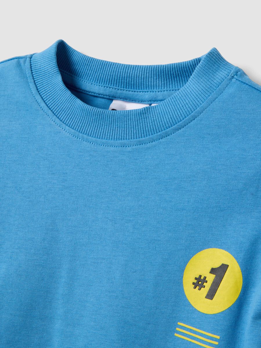 T-shirt azzurra in jersey di puro cotone con girocollo e stampa Sonic_2