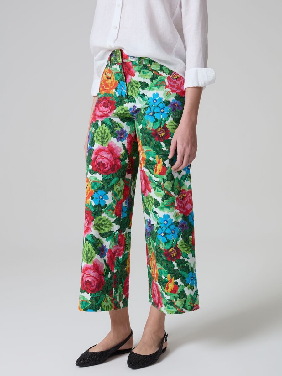 Pantalone wide leg floreale effetto ricamo_4