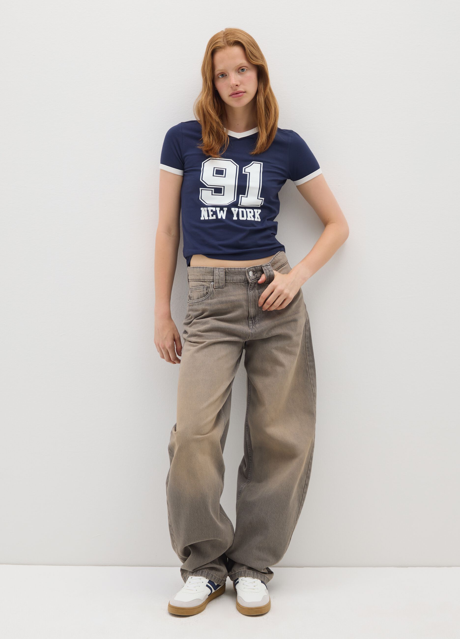 T-shirt in cotone elasticizzato blu regular fit