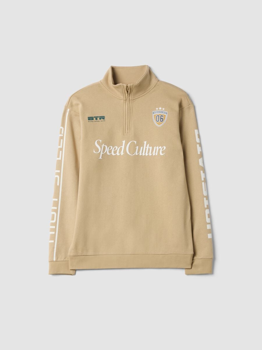 Beige cotton half-zip sweatshirt, relaxed fit_0