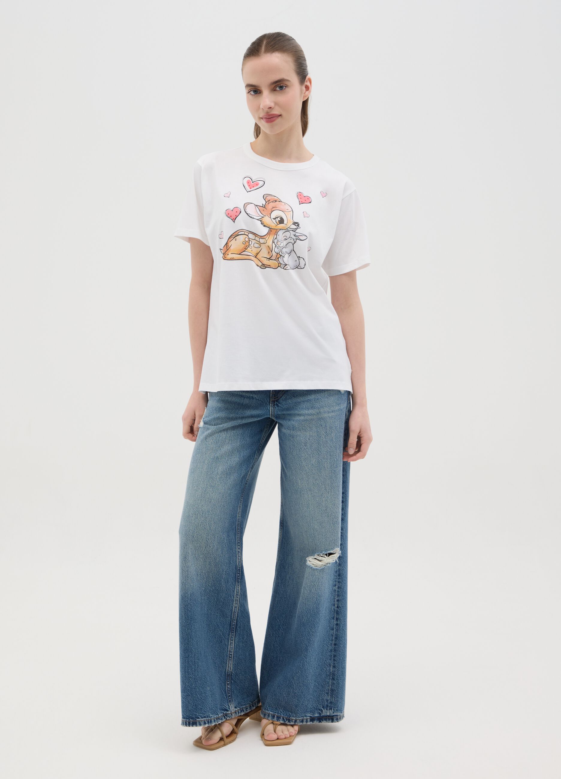 White T-shirt with Bambi and Thumper print