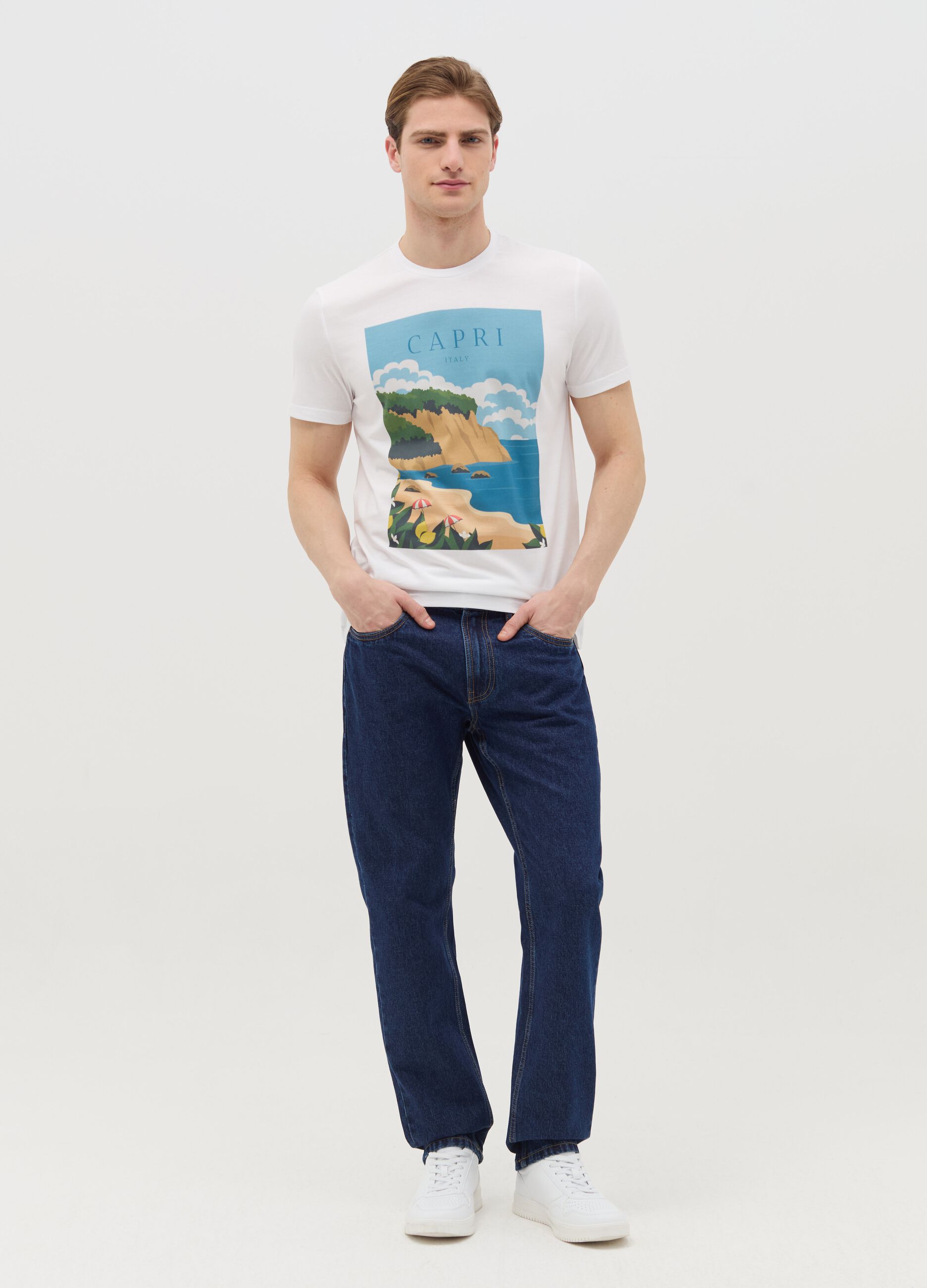 Cotton T-shirt with "Capri Italy" print