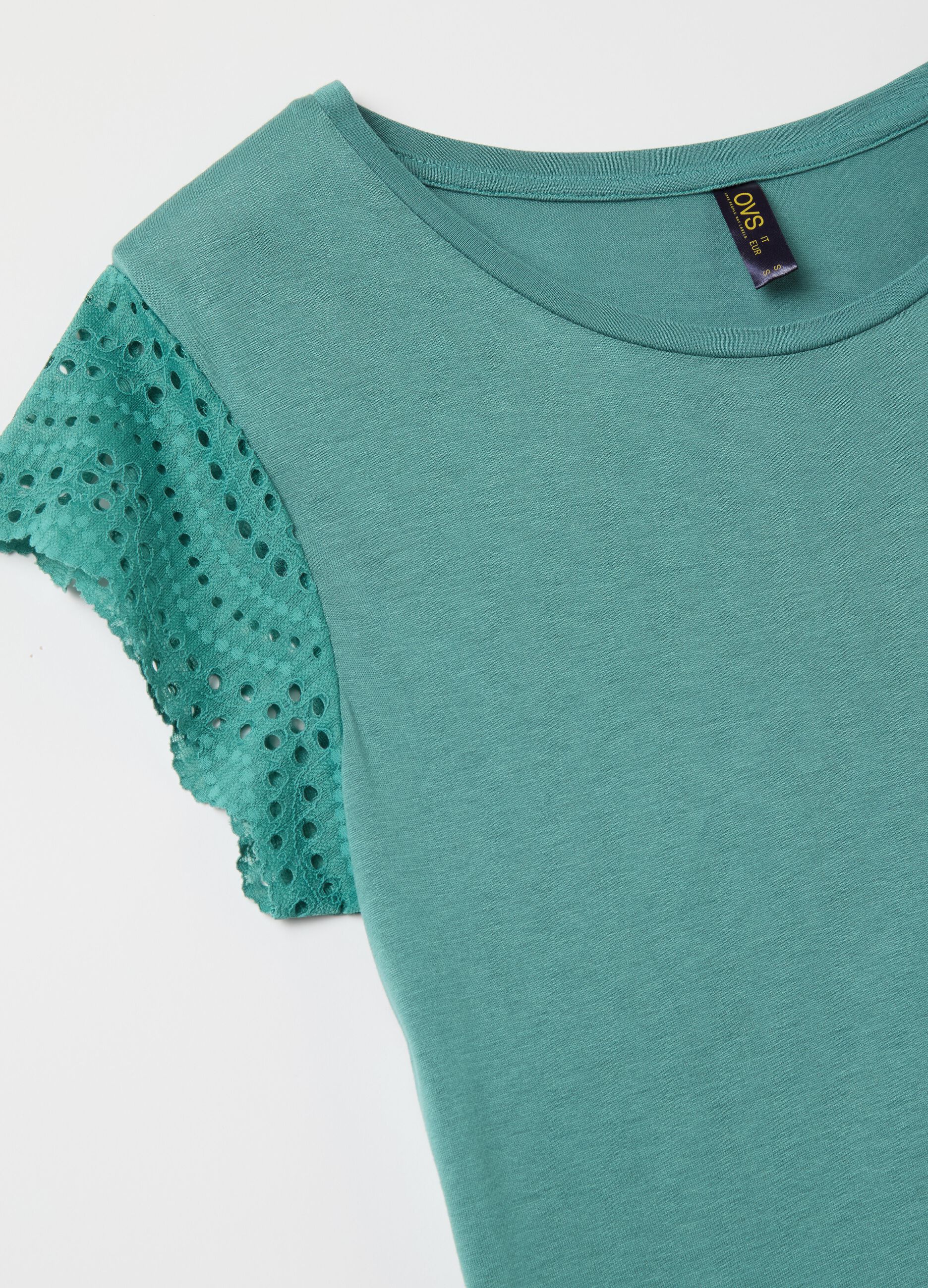 Pyjama top with broderie anglaise sleeves
