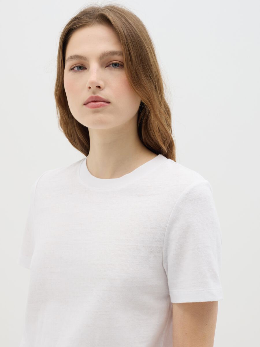 White T-shirt in cotton and linen_1