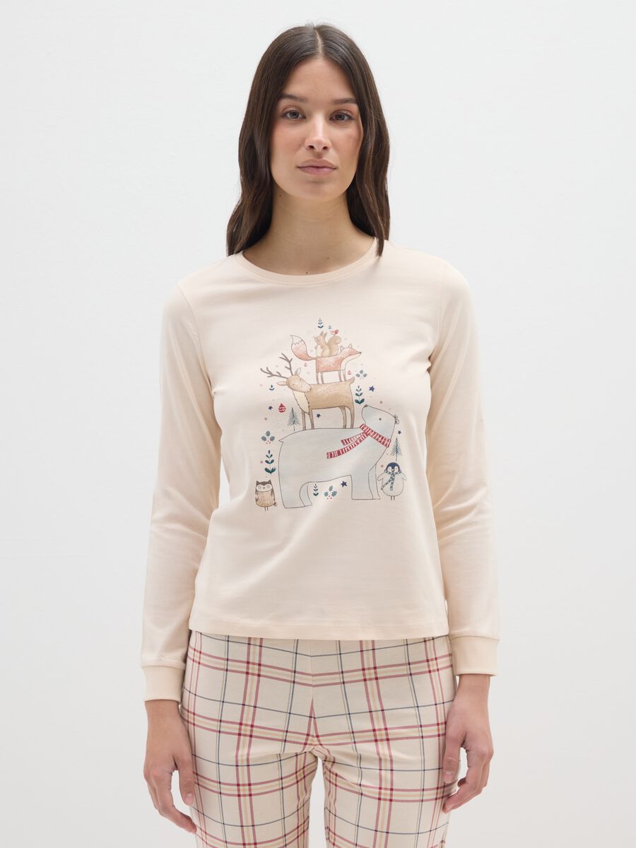 Multicolour checked pyjamas in pure cotton regular fit with print_1