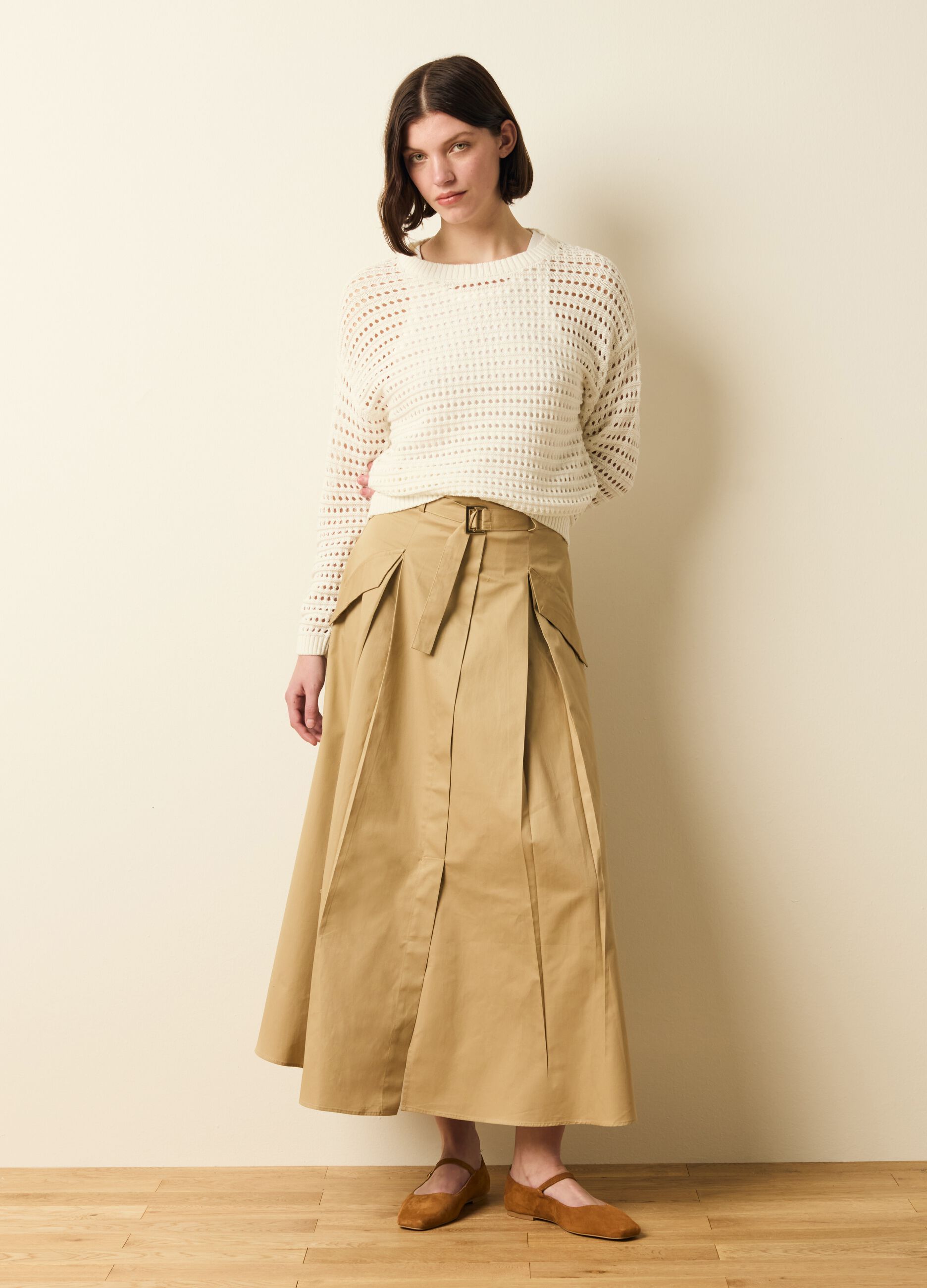 Long full skirt with buckle