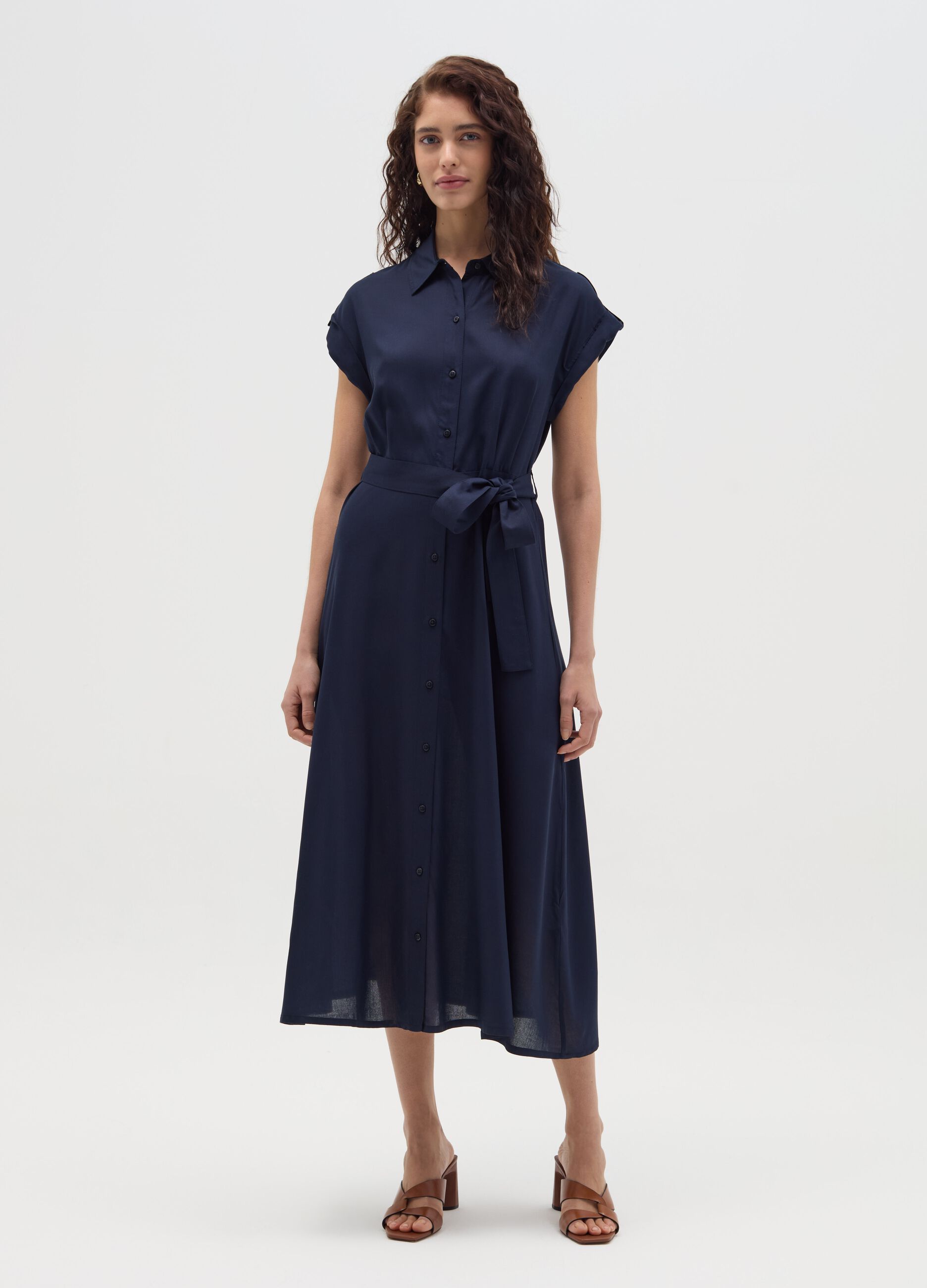 Long shirt dress with belt