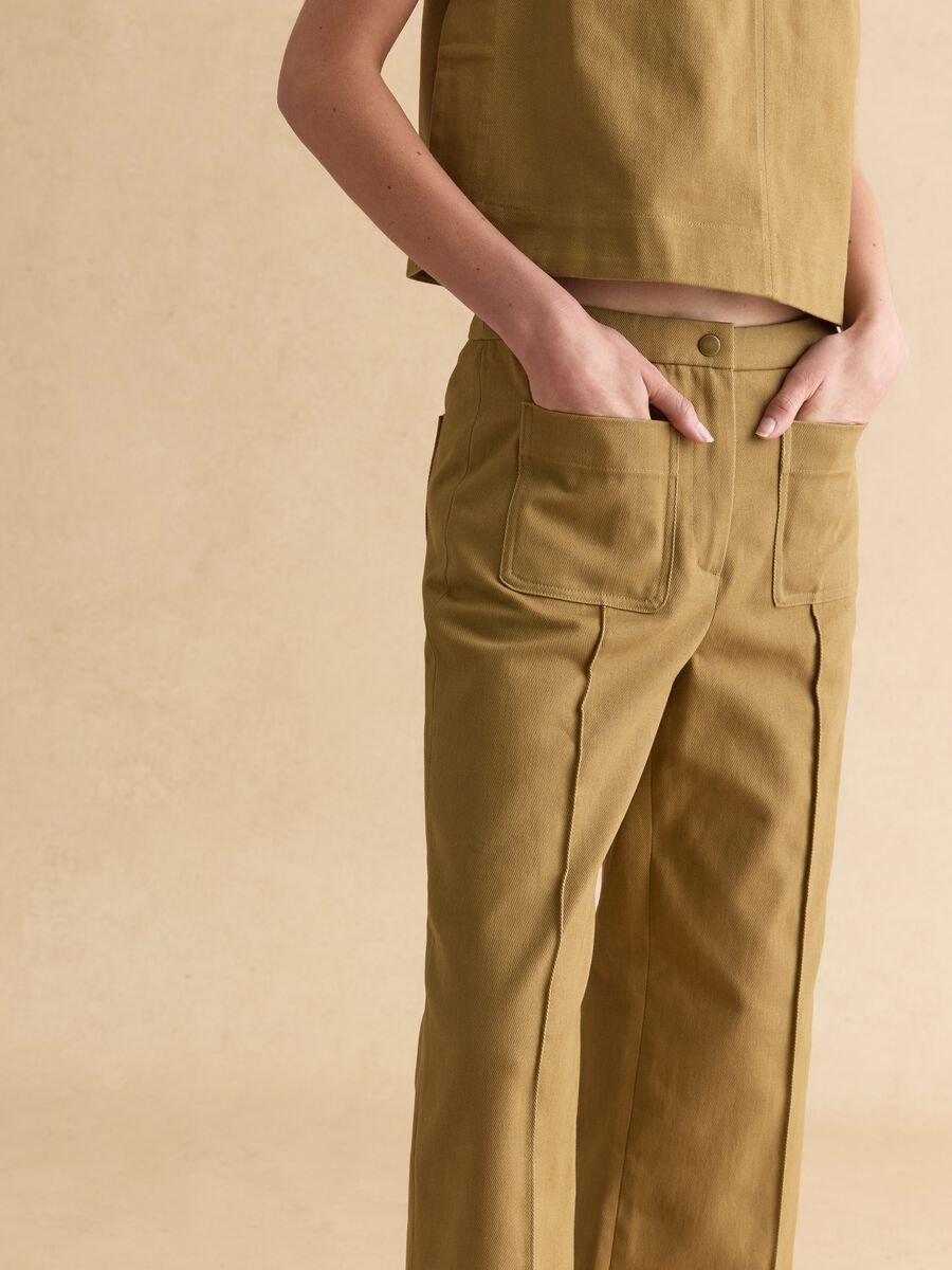 Pantaloni marroni beige in puro cotone_4