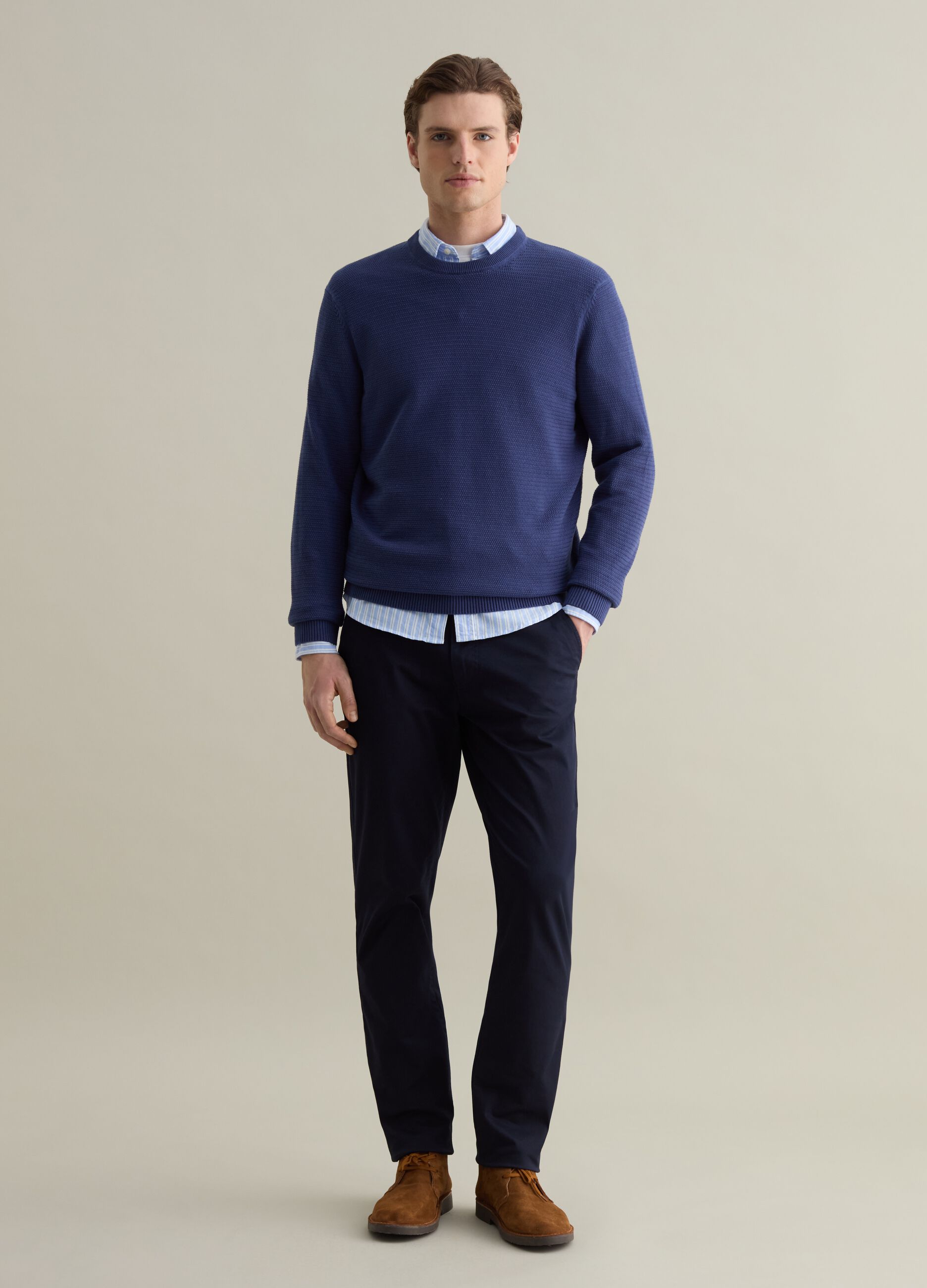 Pullover in cotone con trama ondulata 