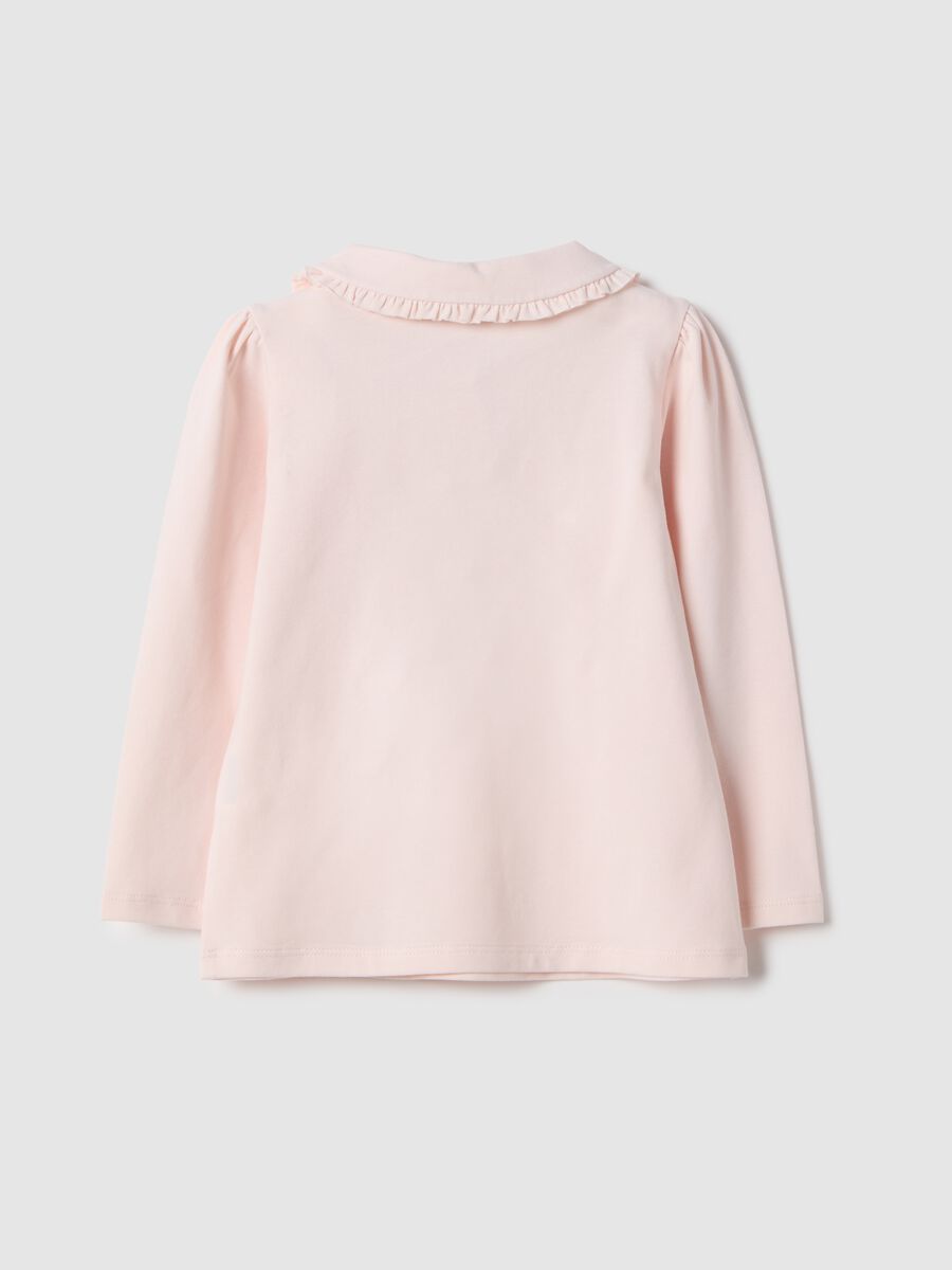 Pink stretch cotton girl&rsquo;s polo shirt regular fit with gathered collar_1