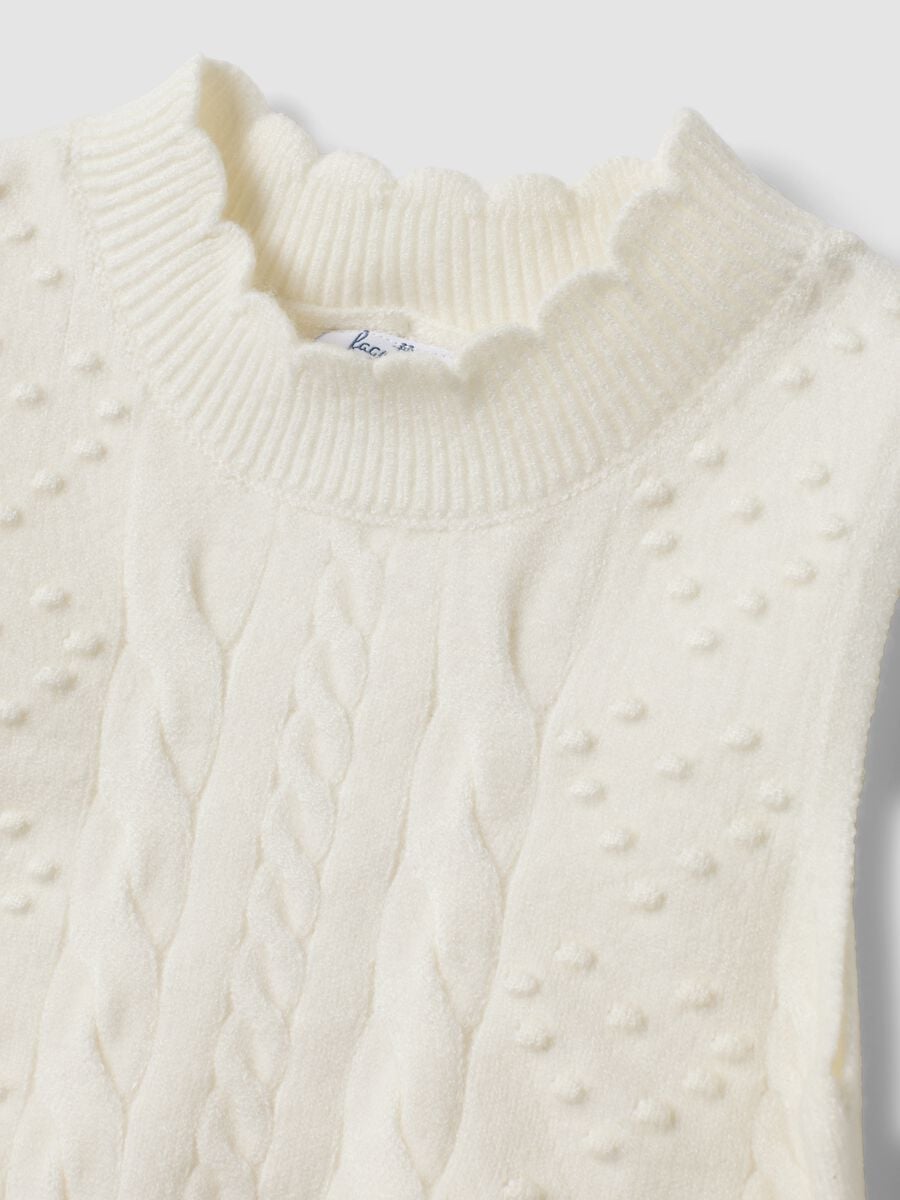 White crew-neck viscose-blend cable-knit gilet for baby girl_3