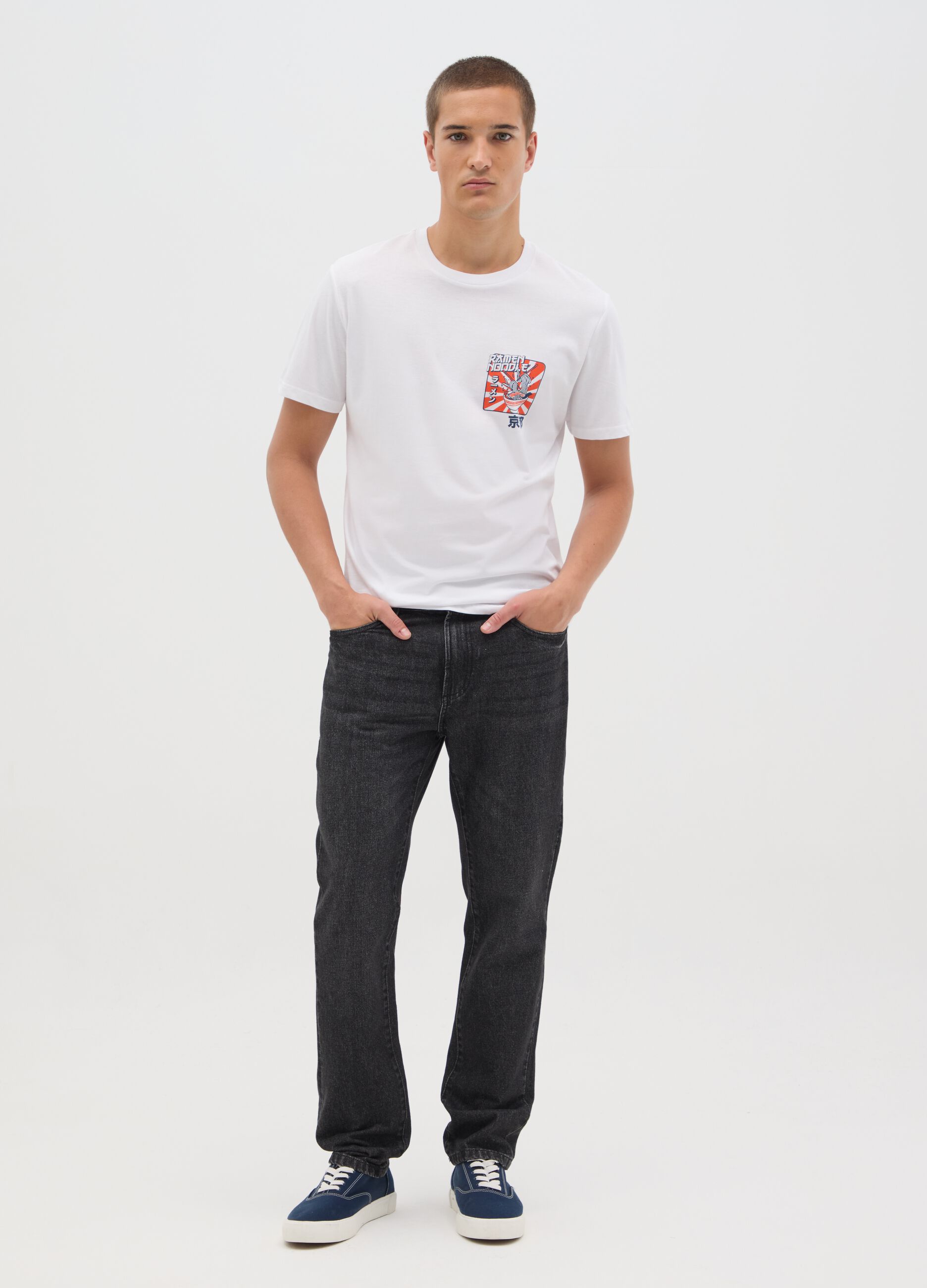 White T-shirt with ramen print from Ovs
