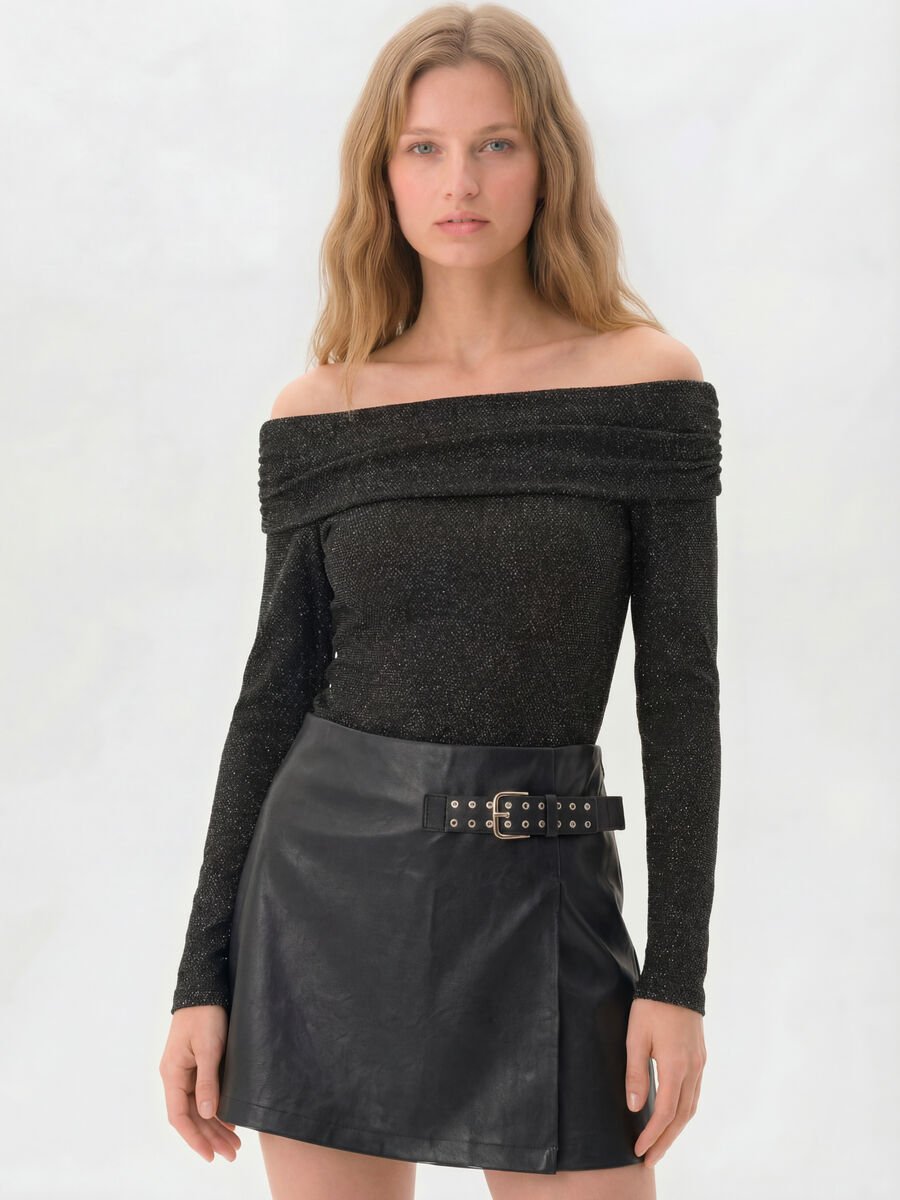 Maglia nera glitterata a maniche lunghe regular fit_0