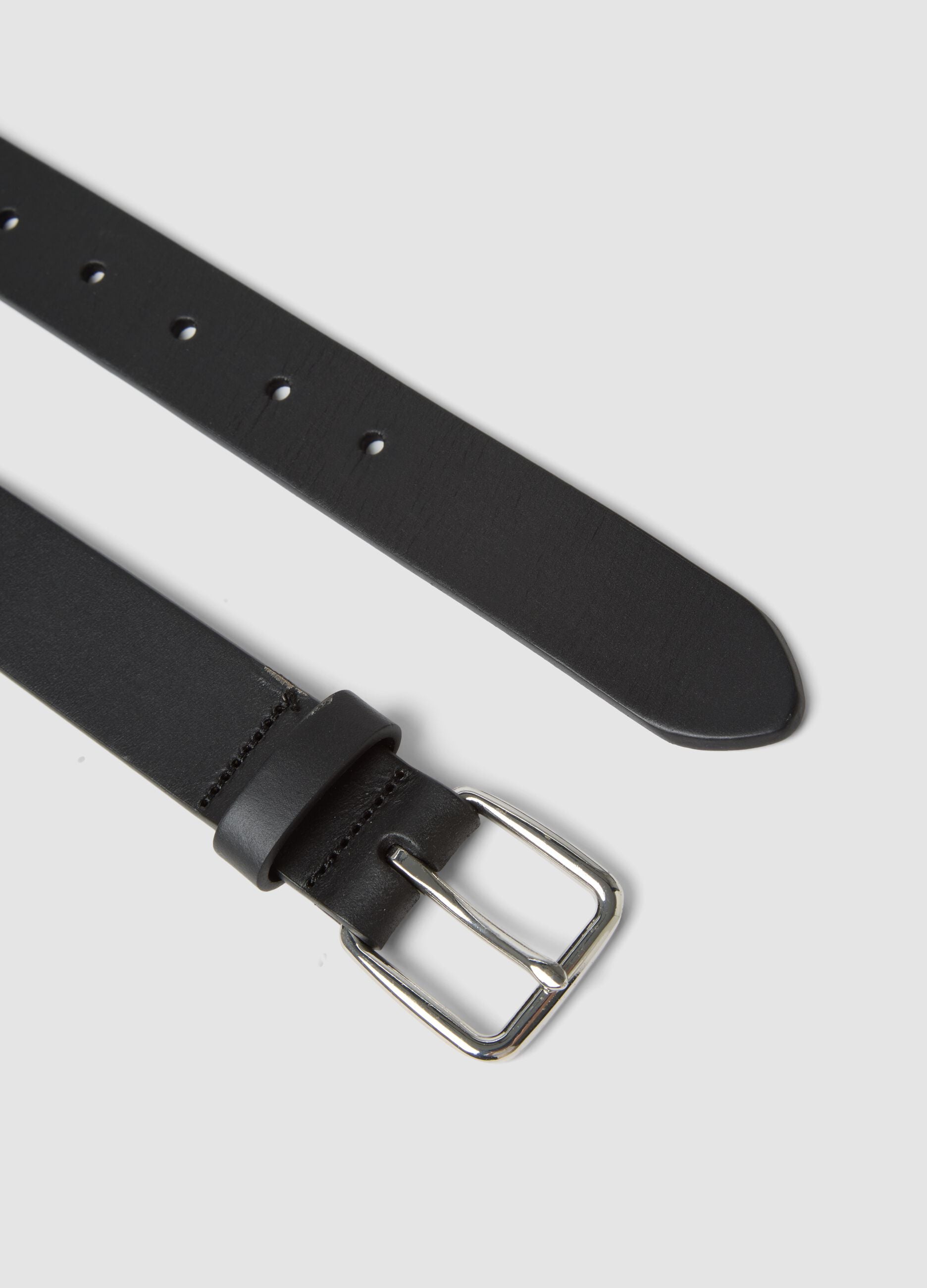 Black genuine leather belt with metal buckle