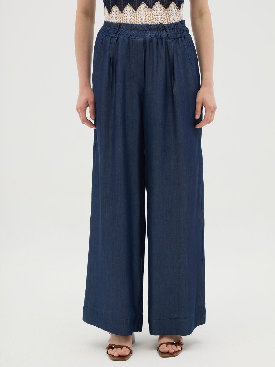 Women's regular fit blue lyocell palazzo trousers_1