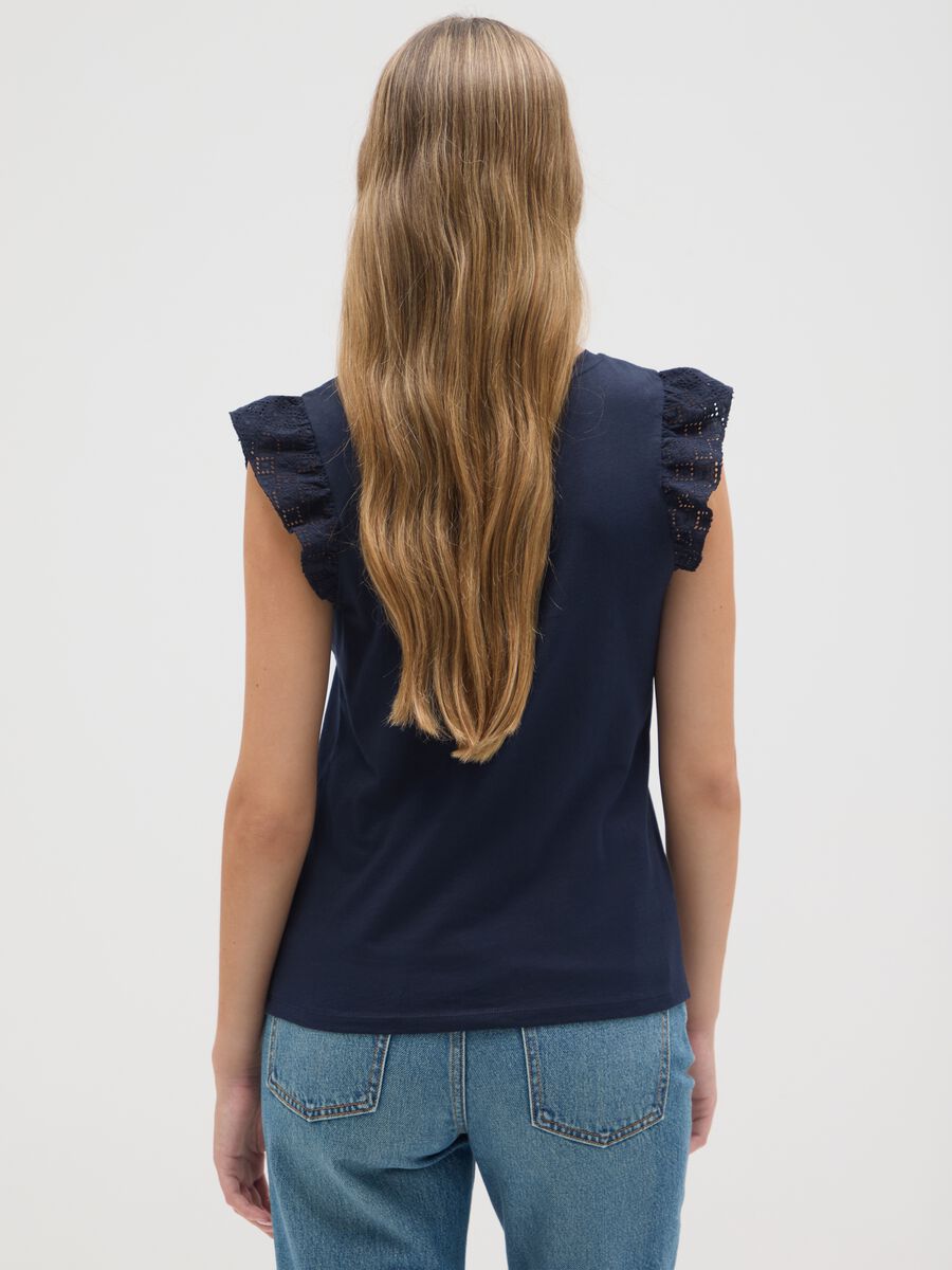 Women's blue pure cotton top regular fit with ruffles_2