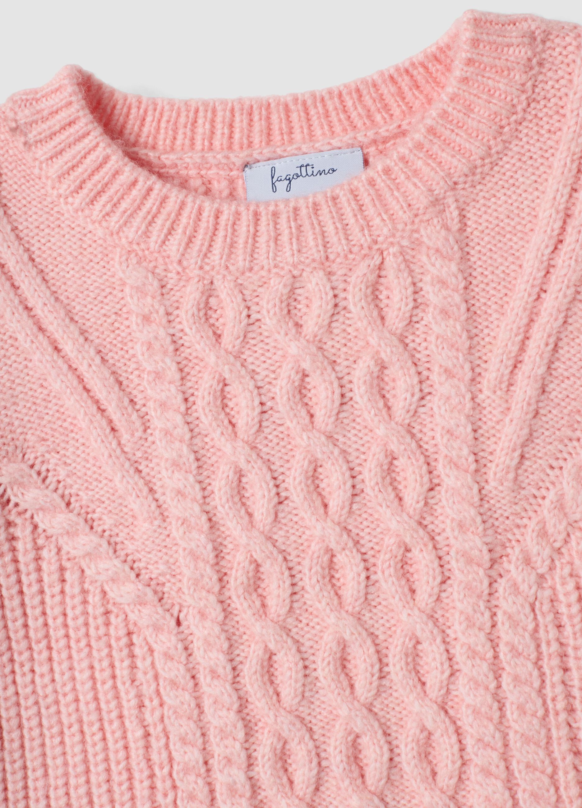 Gilet rosa chiaro in misto viscosa con girocollo in maglia