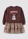 Brown crew-neck cotton-blend Minnie print dress_0