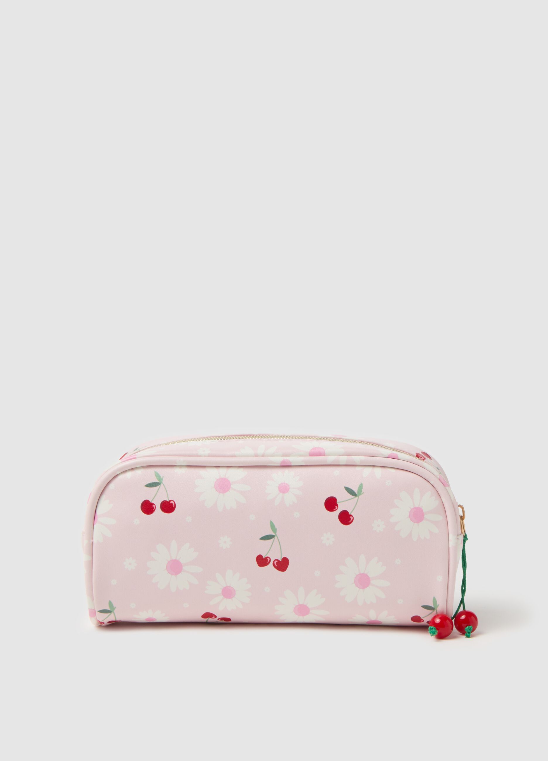 Beauty case with cherries and flowers print