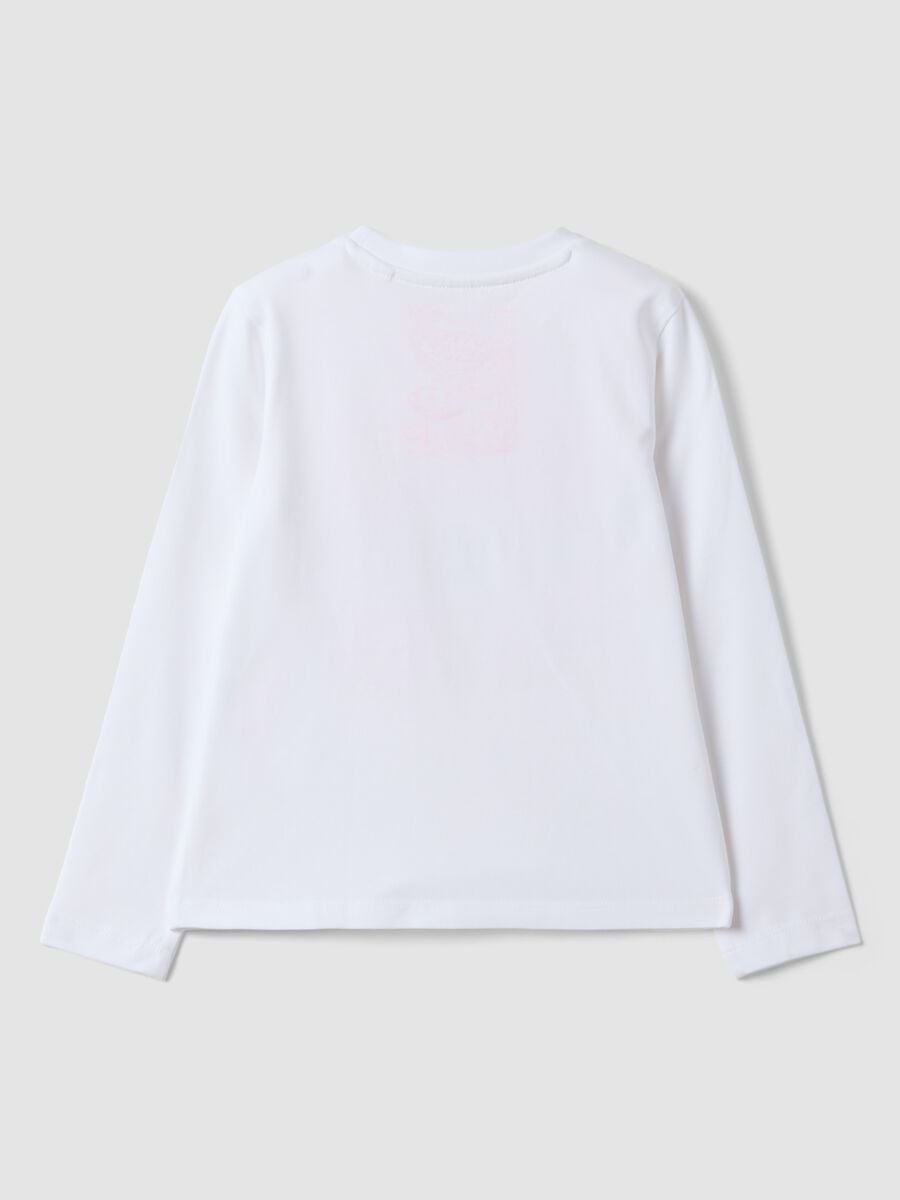 T-shirt bianca in cotone elasticizzato con girocollo e stampa per bambina_1