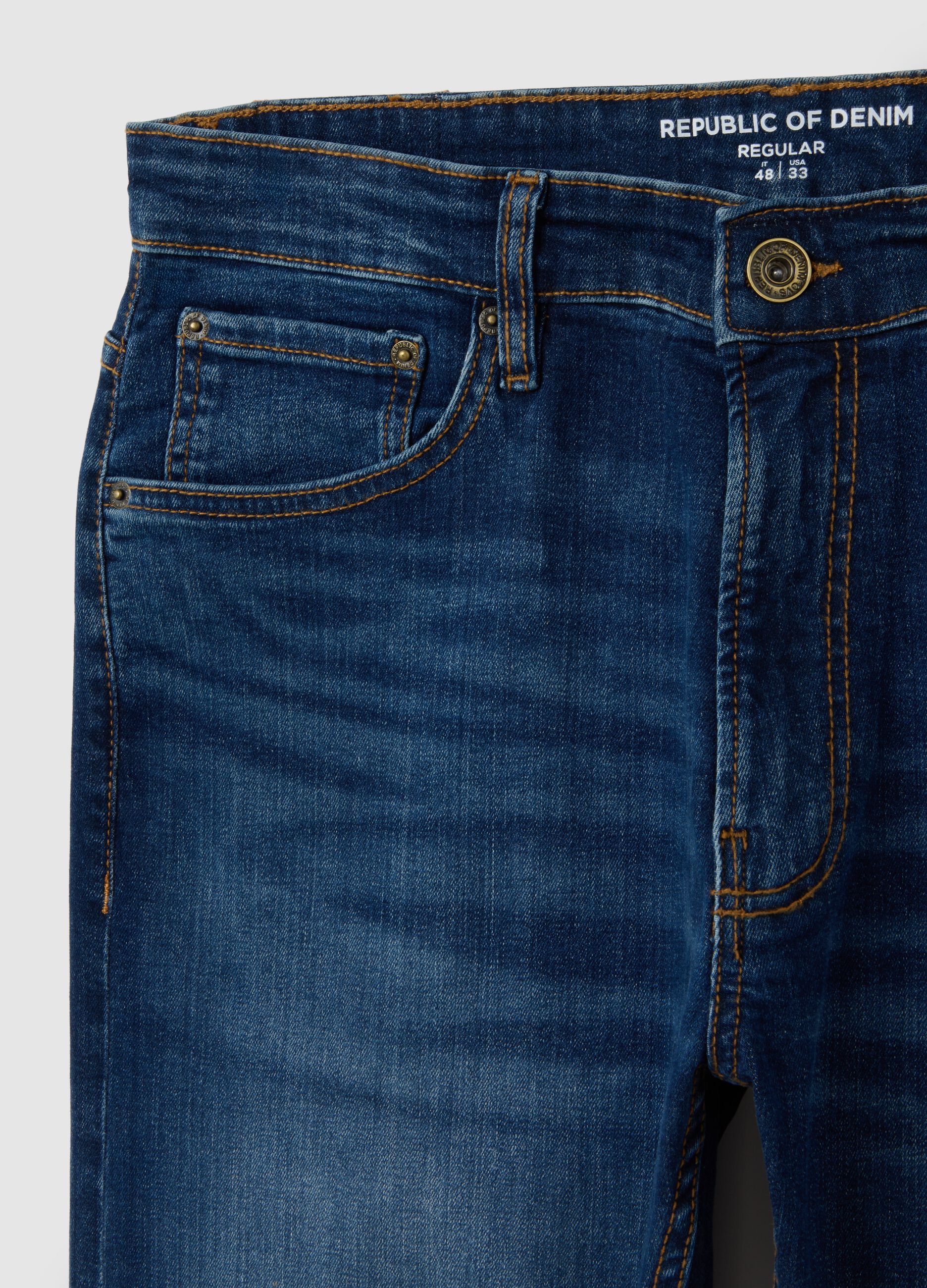 Regular fit blue stretch denim jeans