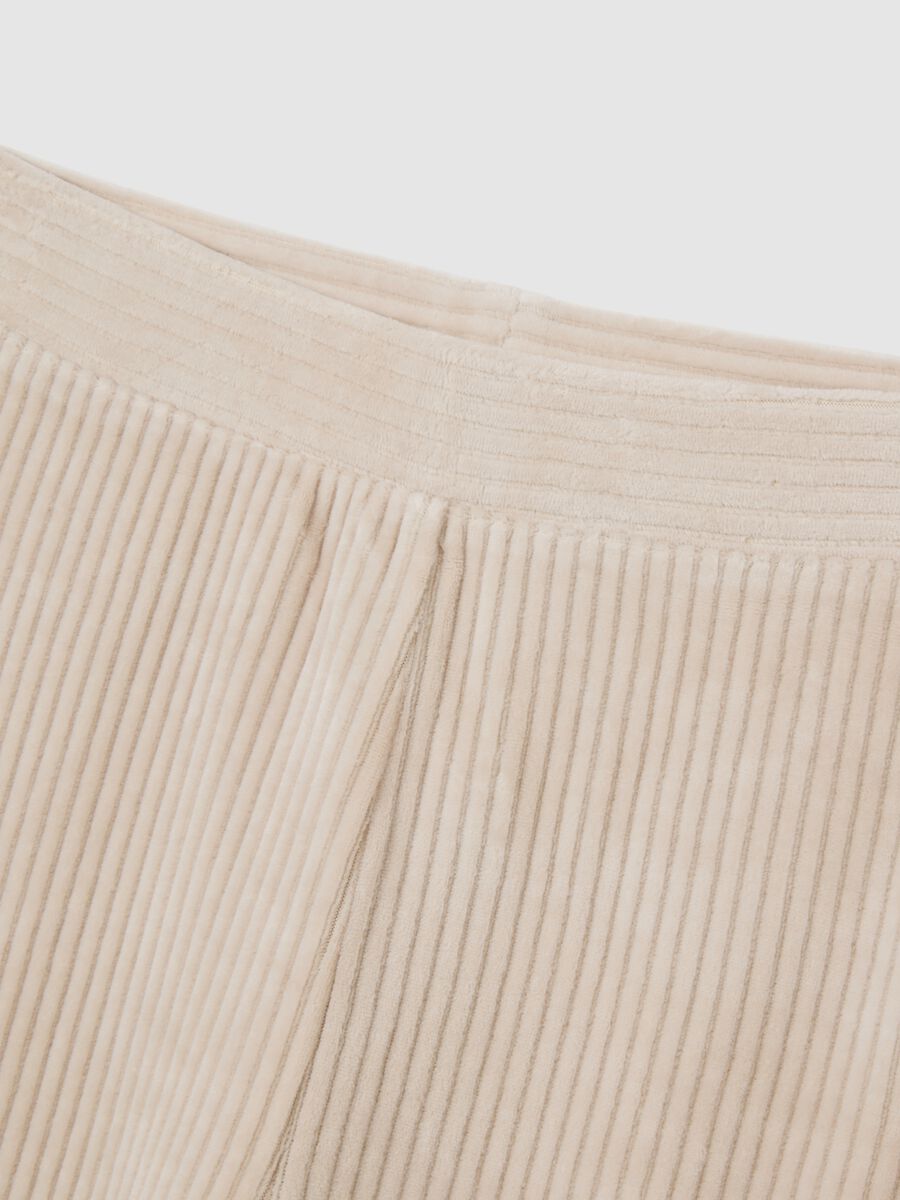 Beige wide leg stretch cotton trousers_5