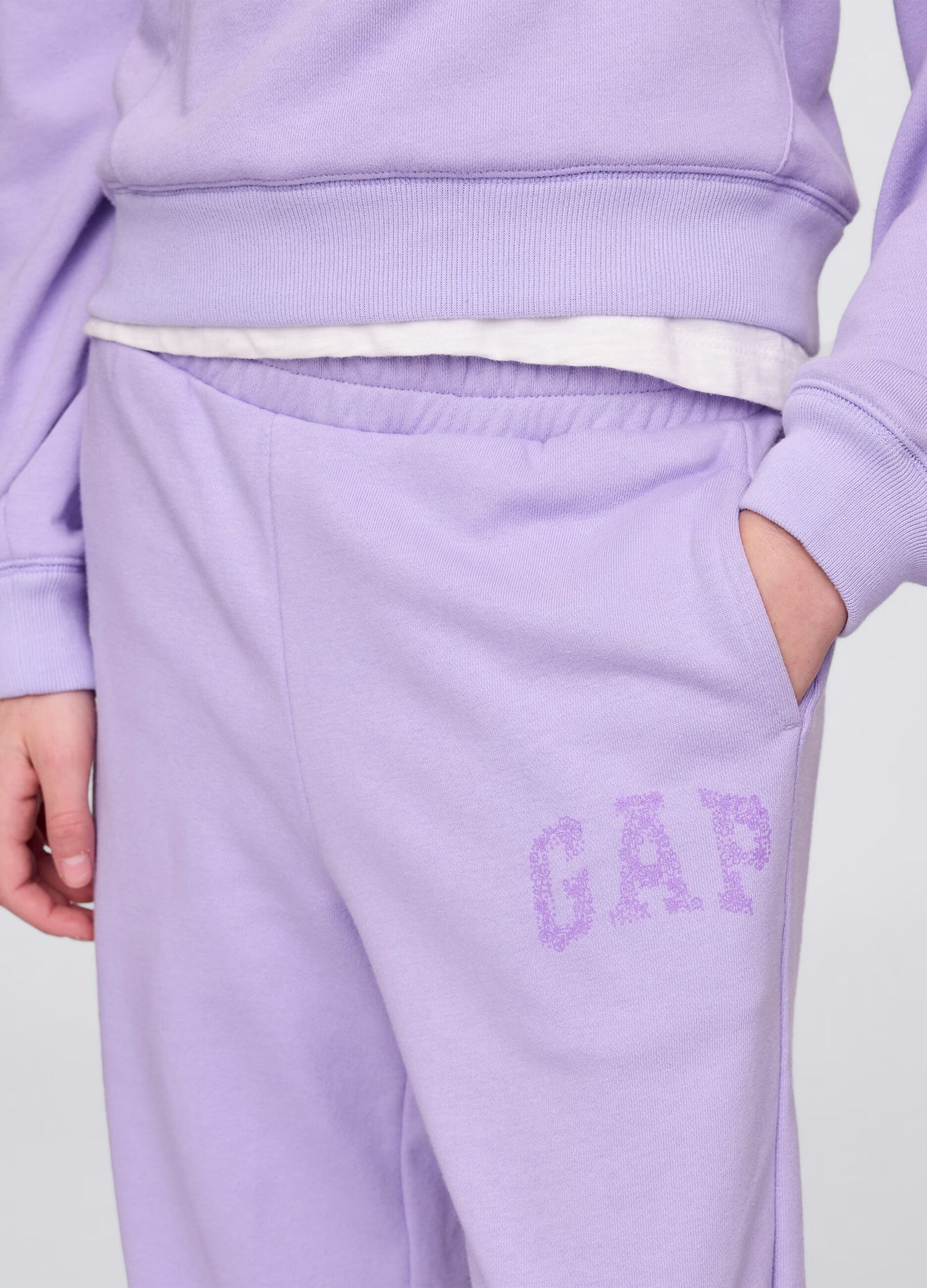 Joggers viola a gamba larga con stampa logo