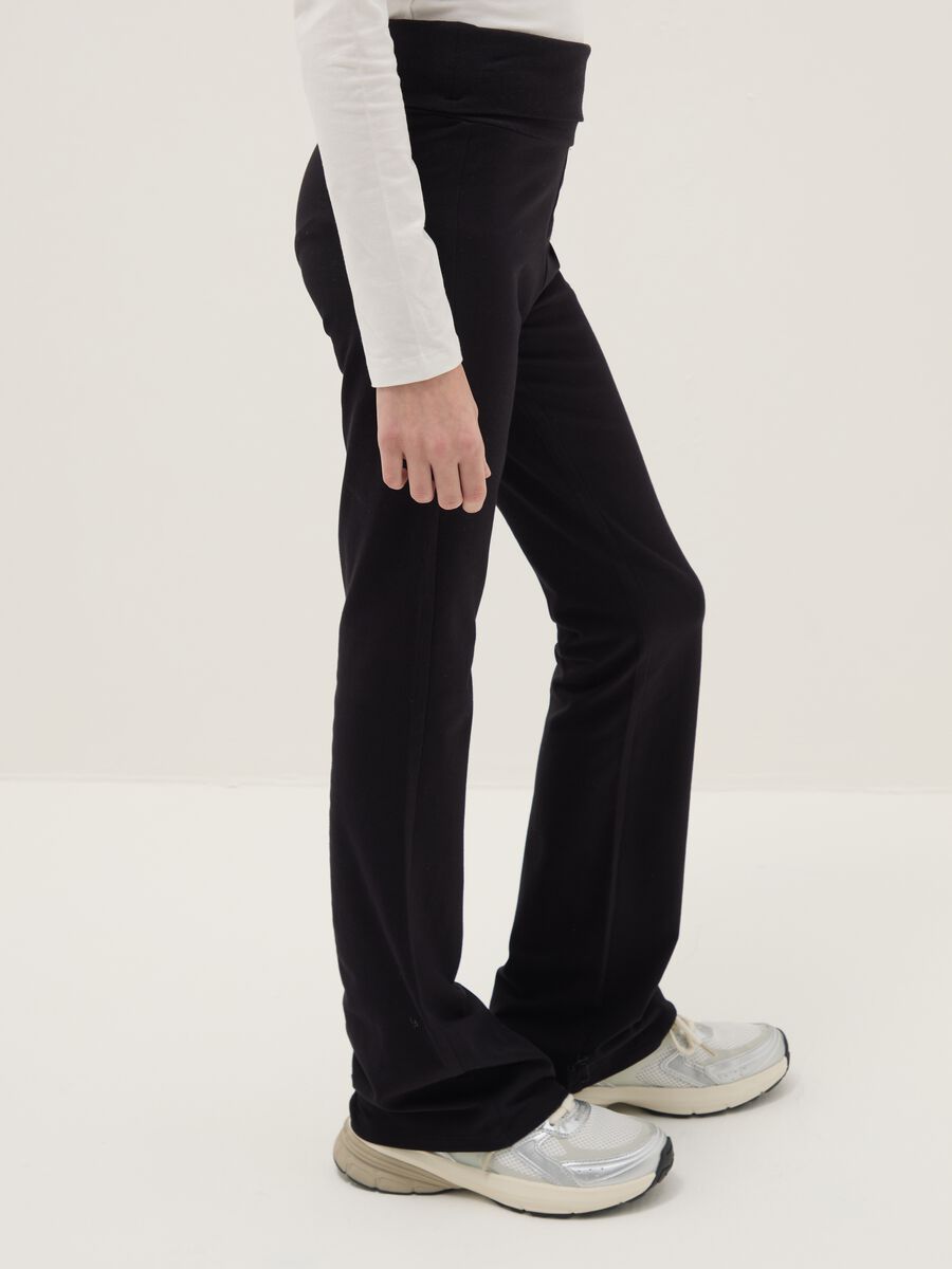 Black stretch cotton flare fit leggings for girls_2