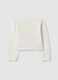 White fitted cotton cardigan for girls with lace design_1