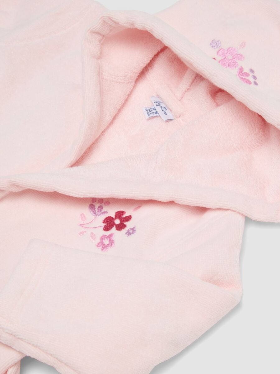 Accappatoio rosa con cappuccio in cotone organico per neonata e bimba_3