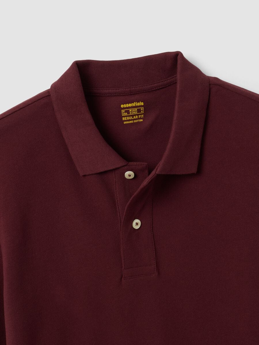 Red long-sleeve piqu&eacute; polo in pure organic cotton, regular fit_2