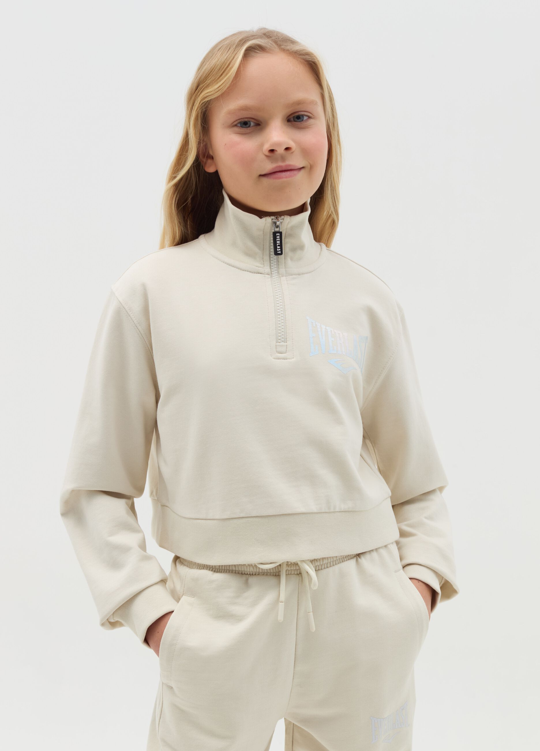 Half-zip cropped sweatshirt with logo print