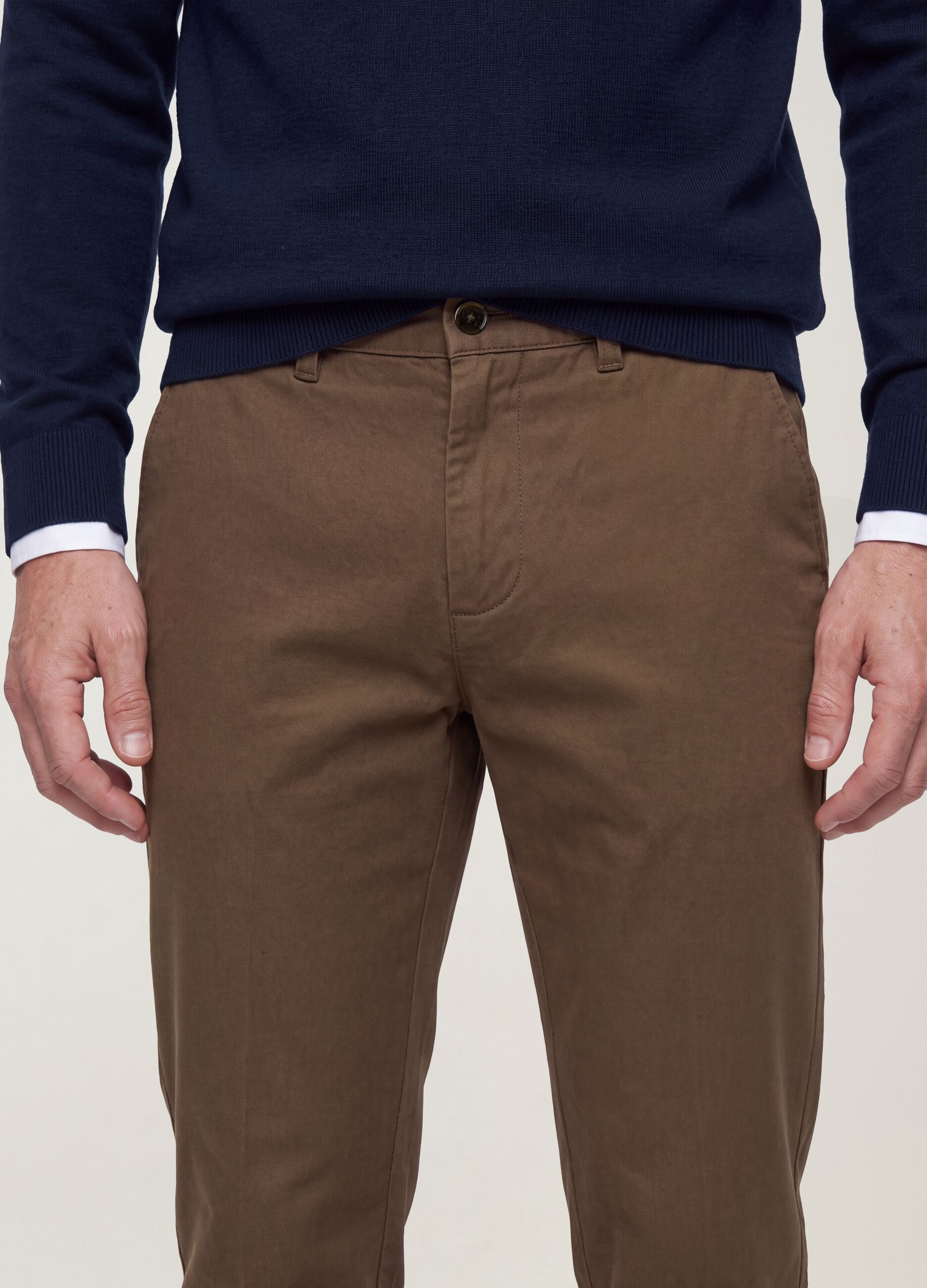Brown slim-fit stretch cotton twill chino trousers