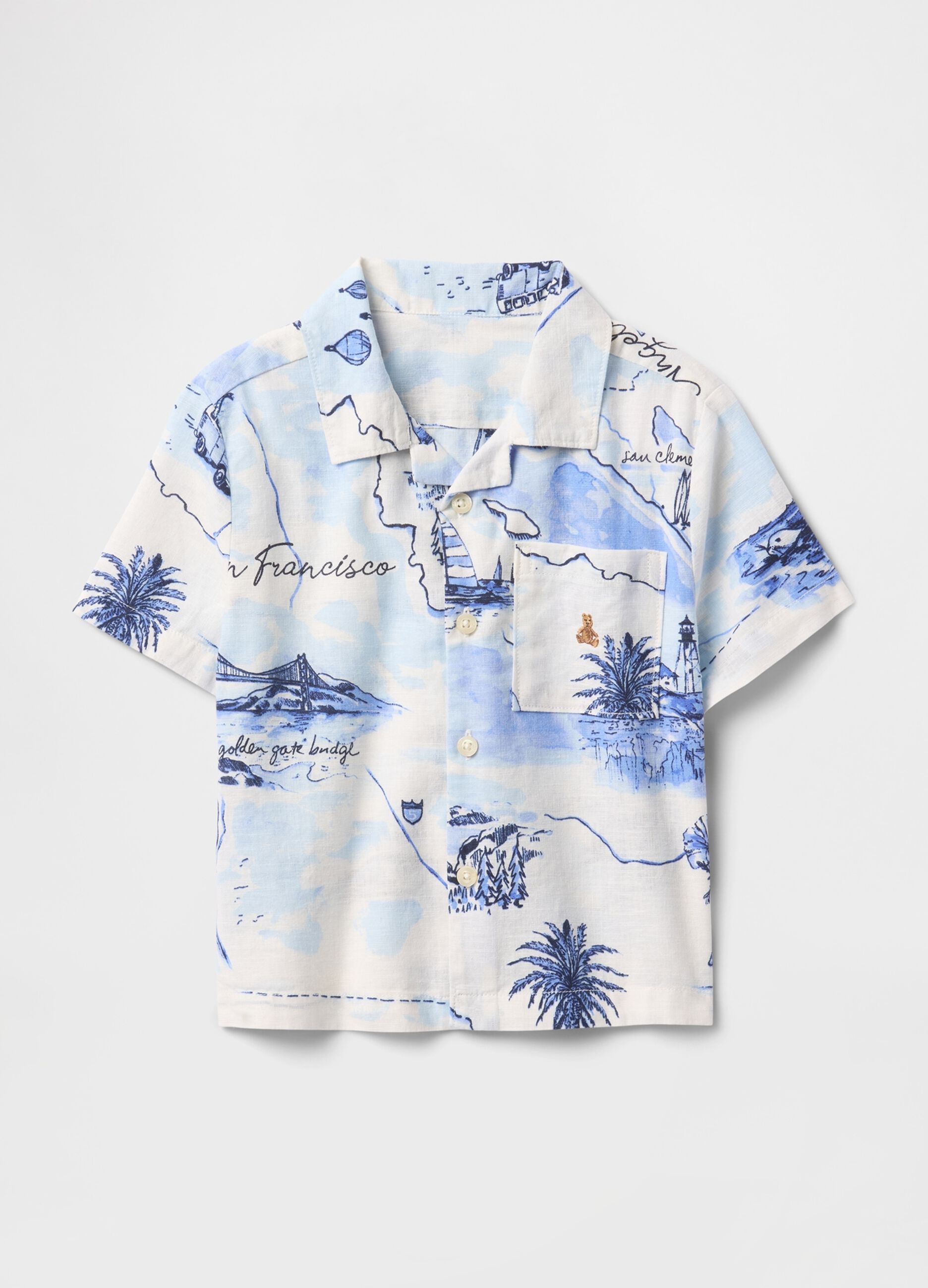 White Summer Shirt with Map Print
