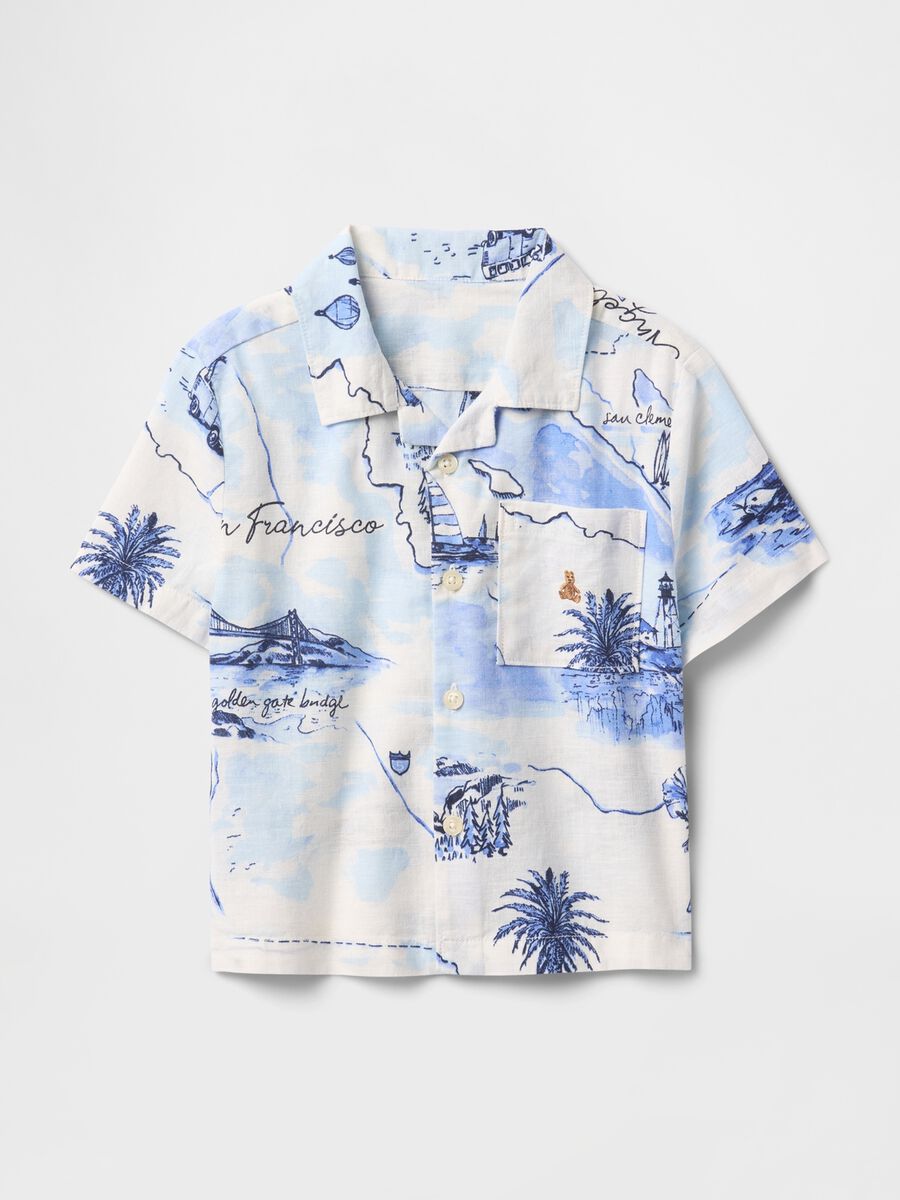 White Summer Shirt with Map Print_1